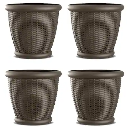 Front. Suncast - Suncast Willow 18" Diameter Decorative Wicker Patio Planter Pot, Java (4 Pack) - Brown.