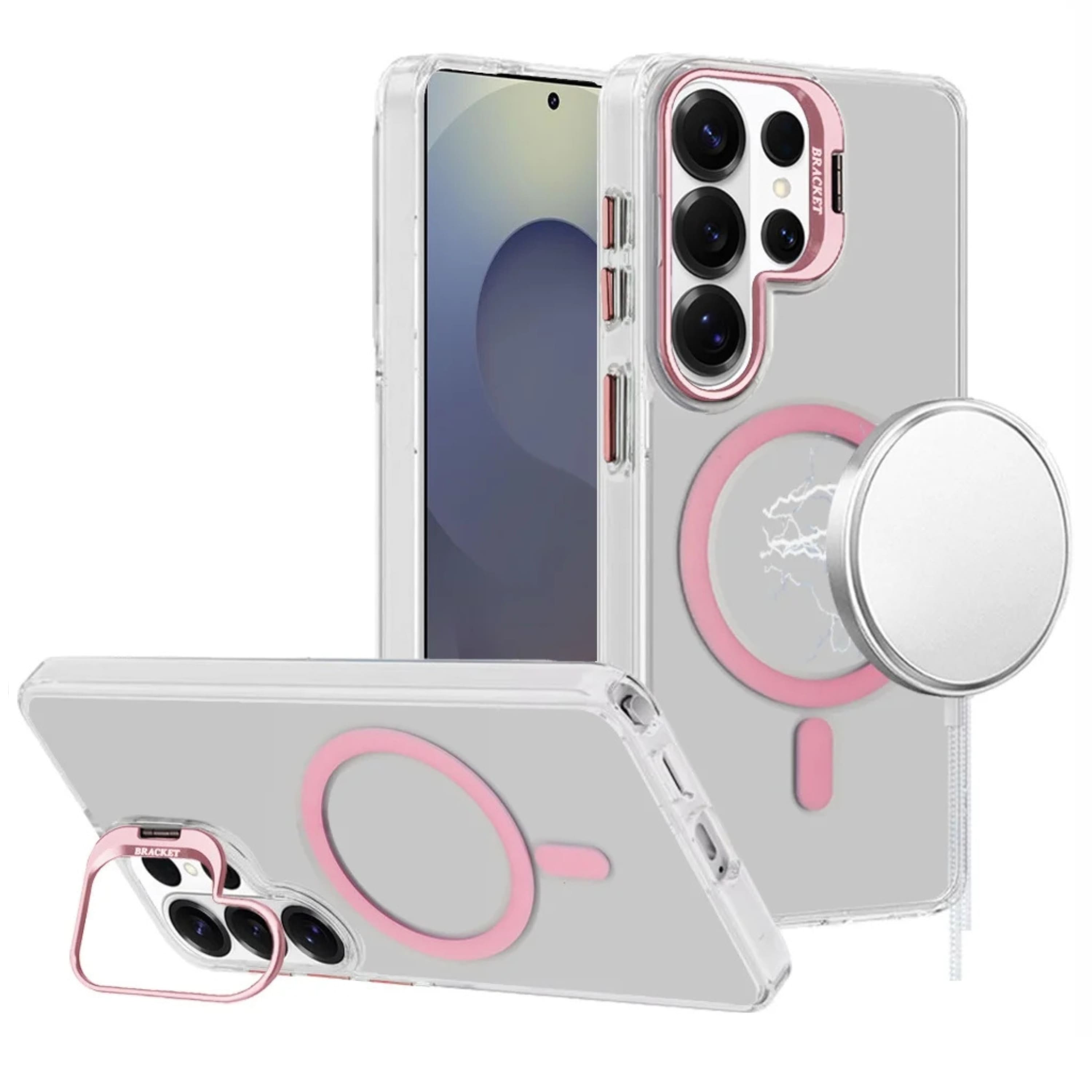Kitcheniva - Metallic Camera Stand Magnetic Circle Case With Tempered Glass For Samsung S26 Ultra - Pink price history on PriceWatchPro