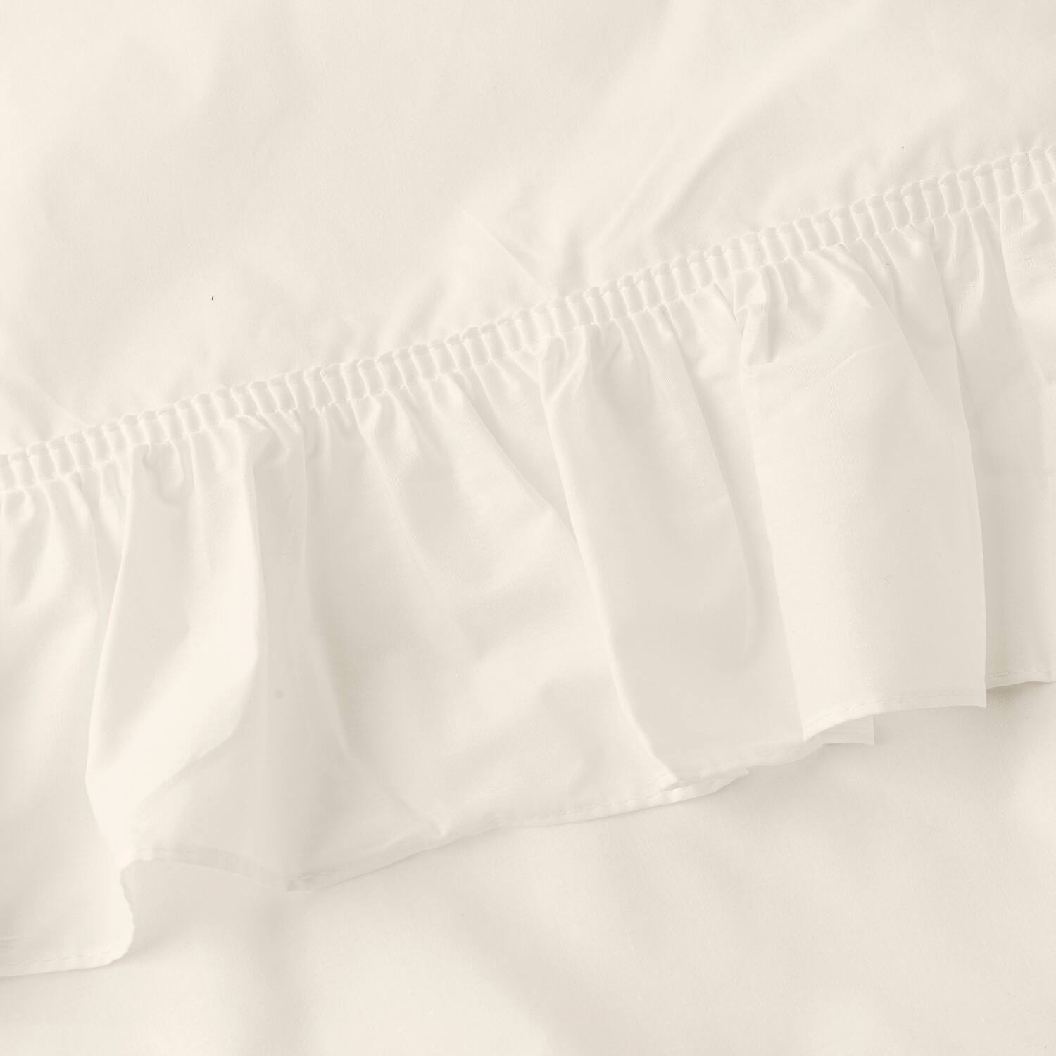 Left. Ellis Curtain - ELLIS Polyester-Cotton Classic Wide Solid Color Perma Press Ruffled Priscilla W/Ties 84" x 45" Natural - Natural.