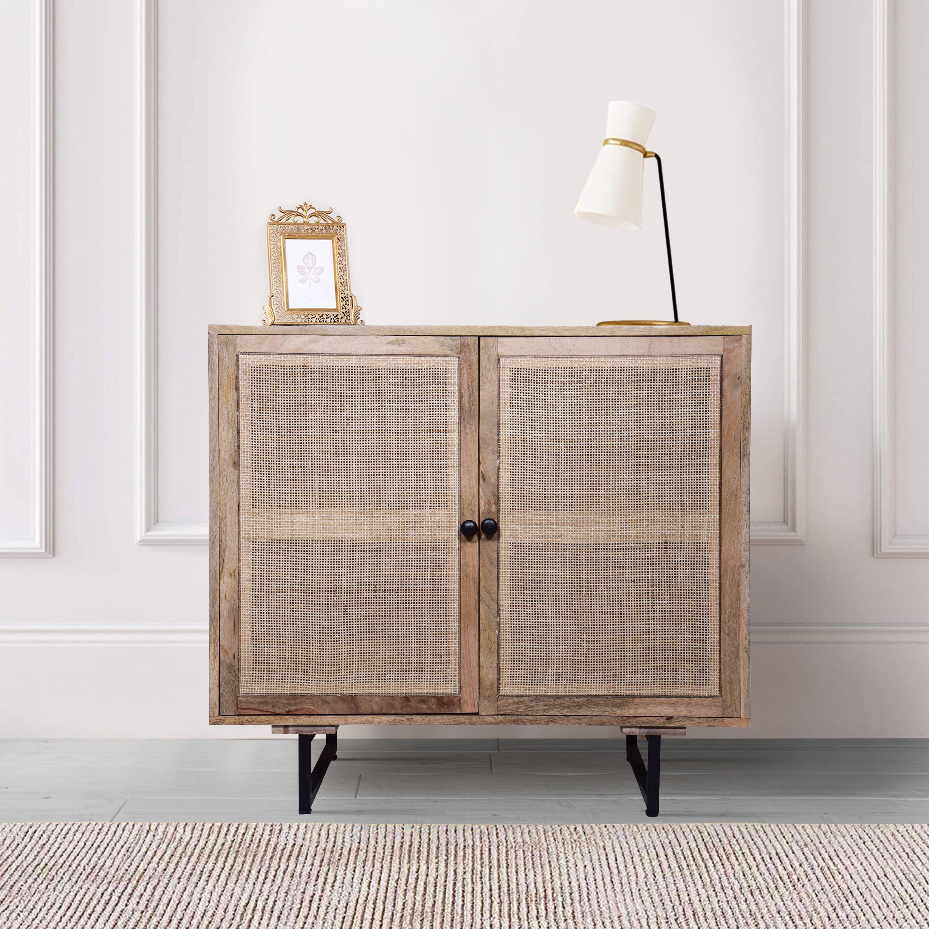 Alt View 9. Manhattan Lane - 35 Inch Handcrafted Accent Cabinet with 2 Mesh Rattan Doors - Brown, Black.
