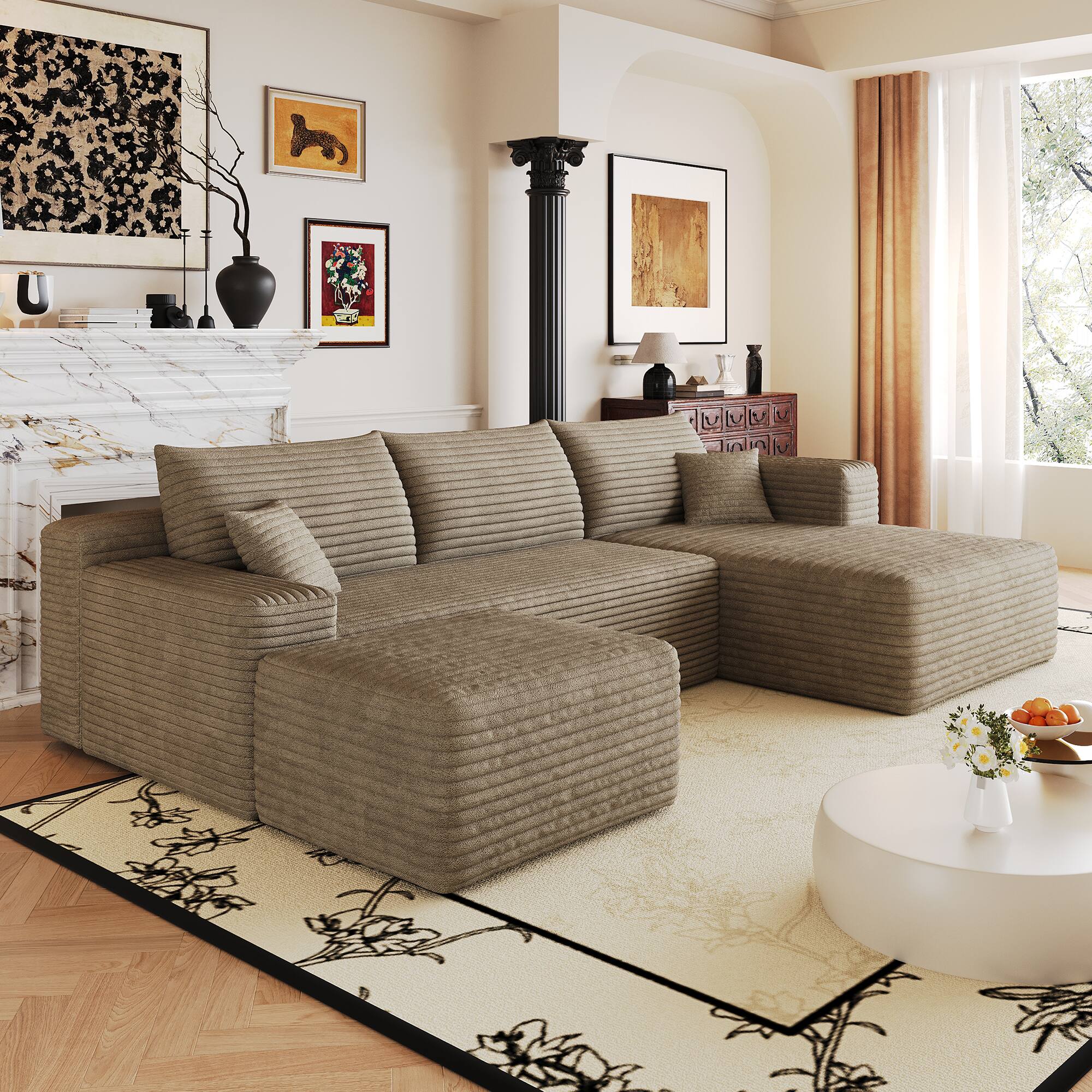 Alt View 2. Meqiodas - Modular Sectional Sofa, L Shaped Could Couch with Ottoman, Wide Deep Seat Comfy Couch for Living Room, Bedroom - Camel.