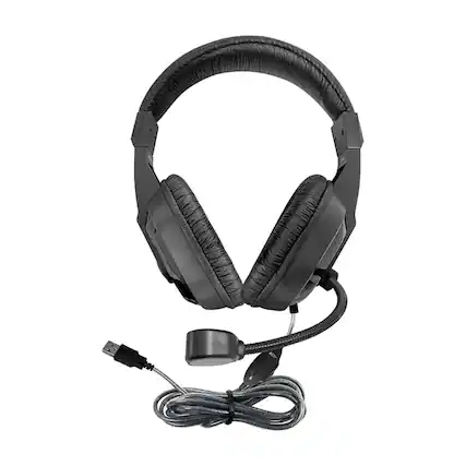 Front. HamiltonBuhl - WorkSmart Plus Deluxe Headset - USB with Boom gooseneck microphone, padded headband Leatherette ear cushions.