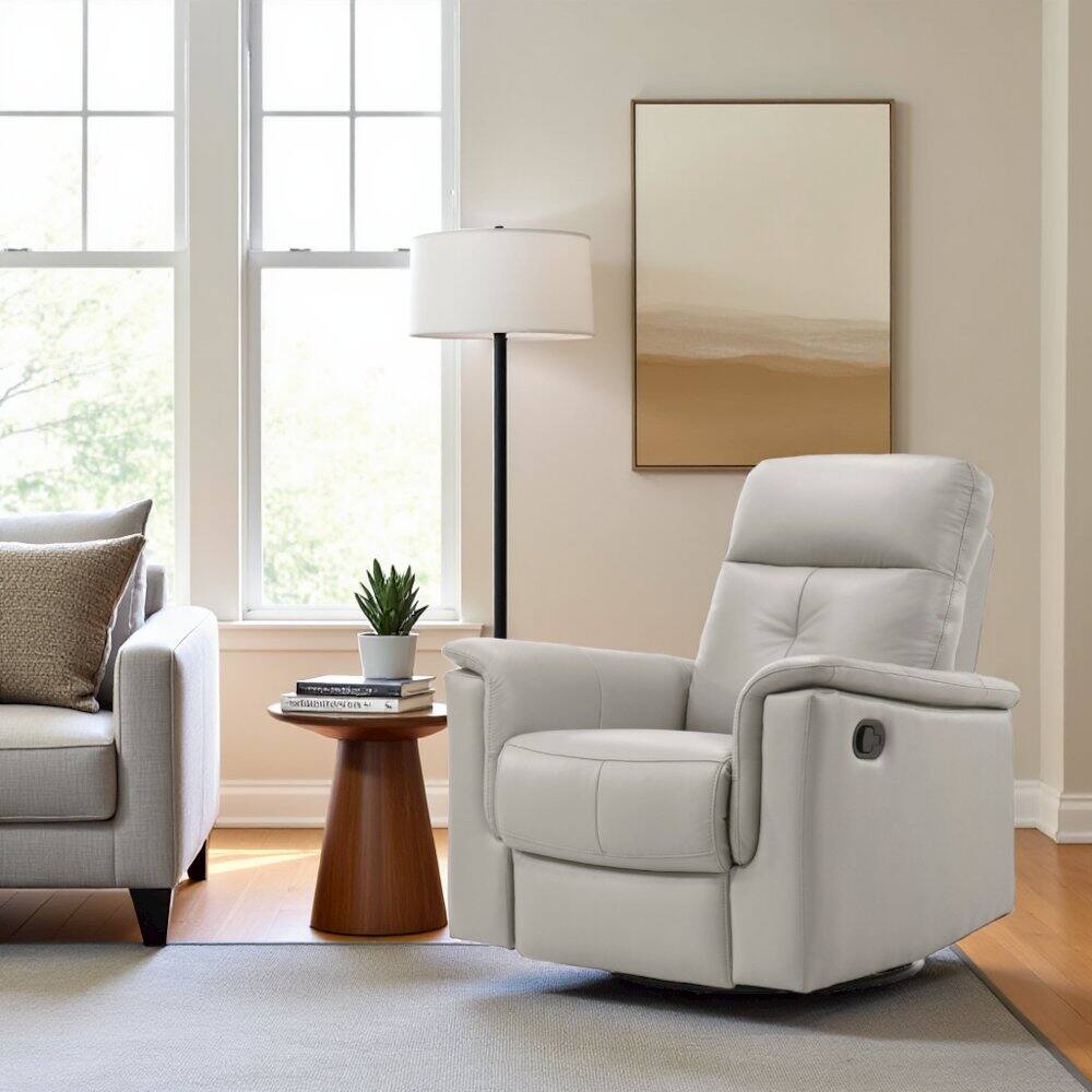 Alt View 2. Starlight Canyon Home - Silver Leather Swivel Glider Recliner, Elegant Leather Recliner Chair - Silver.