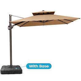 Crestlive Products - 11-ft Aluminum Tan Slide-tilt Cantilever Patio Umbrella with Base - Brown
