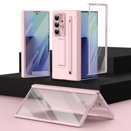 Dteck - Fold Case For Samsung Galaxy Z Fold8 Ultra Built-in Screen Protector+Stylus, Shockproof Kickstand Hinge Protection Cover - Pink