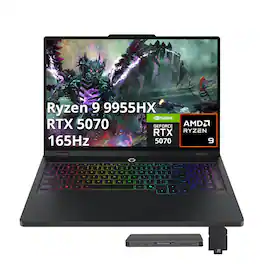 Lenovo - Legion Pro 5 16" Gaming,Ryzen 9 9955HX,32GB RAM,1TB SSD+1TB Dock Set,RTX 5070,Backlit Keyboard,Win 11 Pro - Black