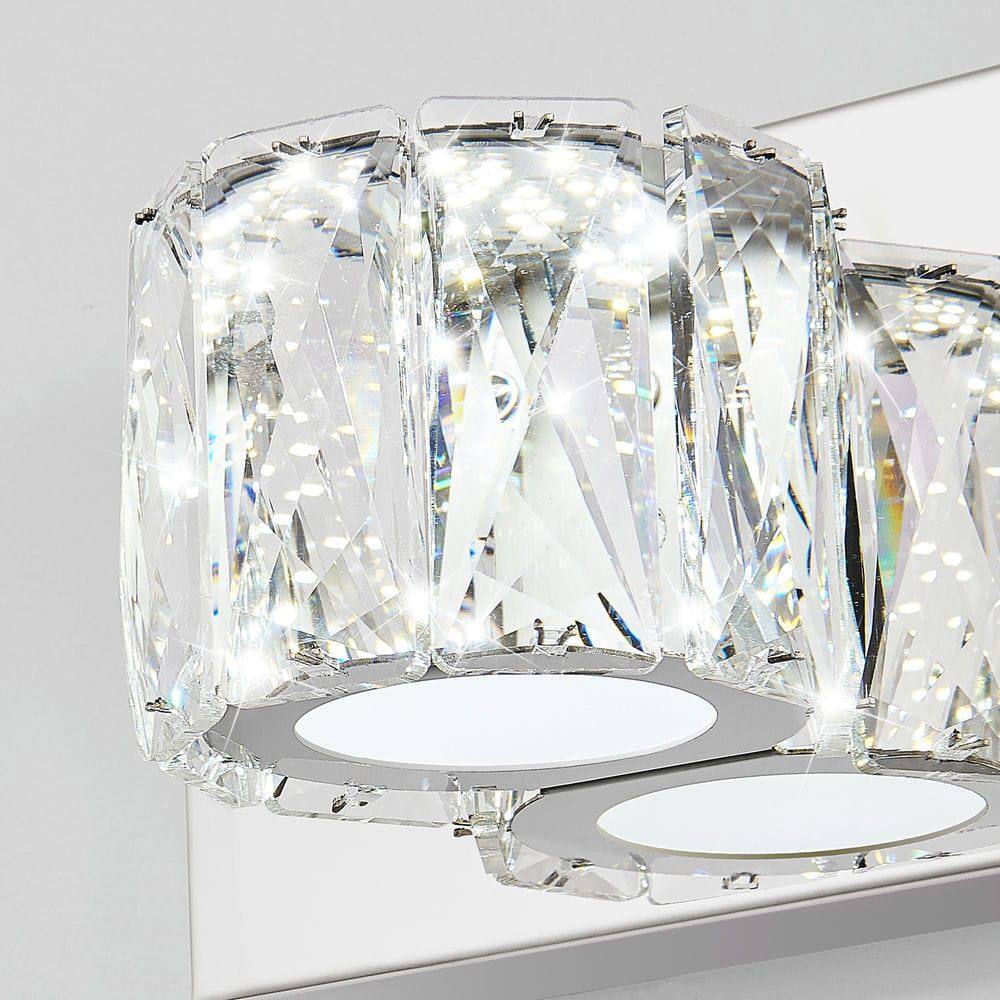 Back. Kadyn - 41" Modern Crystal 6-Light LED Wall Sconce – Elegant Chrome Bathroom Vanity Light with Clear Crystal Shades, Chrome - Silver.