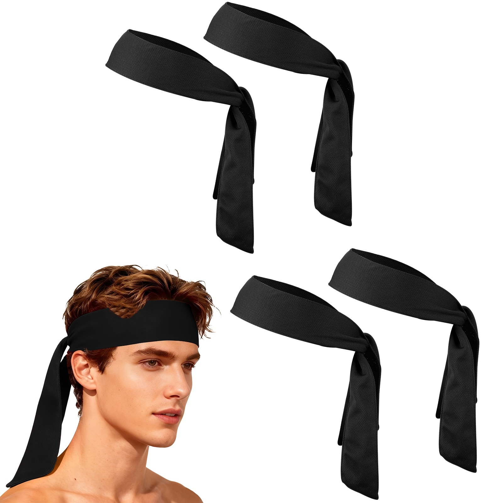 Unique Bargains - Tie Sweatband Headband, Adjustable Non-Slip Moisture Wicking Athletic Headband, 4pcs - For Tennis/Karate/Workout/Yoga - Black price history on PriceWatchPro