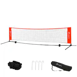 Soozier - 10ft Portable Soccer Tennis/Pickleball/Badminton/Mini Tennis Net w/ Sideline for Training with Included Storage Bag - Black, Red