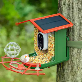 Parrot Uncle - Smart Wild Bird Feeder with Camera for Outdoor, Solar Power & AI Recognition and Color Night Vision - White