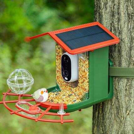 Front. Parrot Uncle - Smart Wild Bird Feeder with Camera for Outdoor, Solar Power & AI Recognition and Color Night Vision - White.