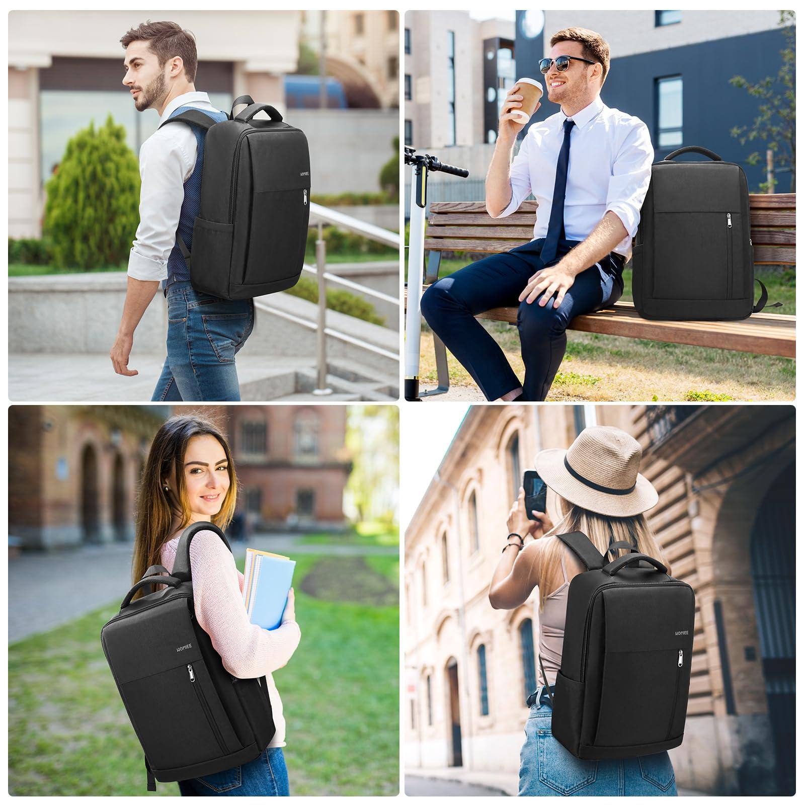 Left. Live At Space - 17 Inch Laptop Backpack Slim Durable Business With Usb Charging Port  Lightweight Casual Daypack For College Work - Black.