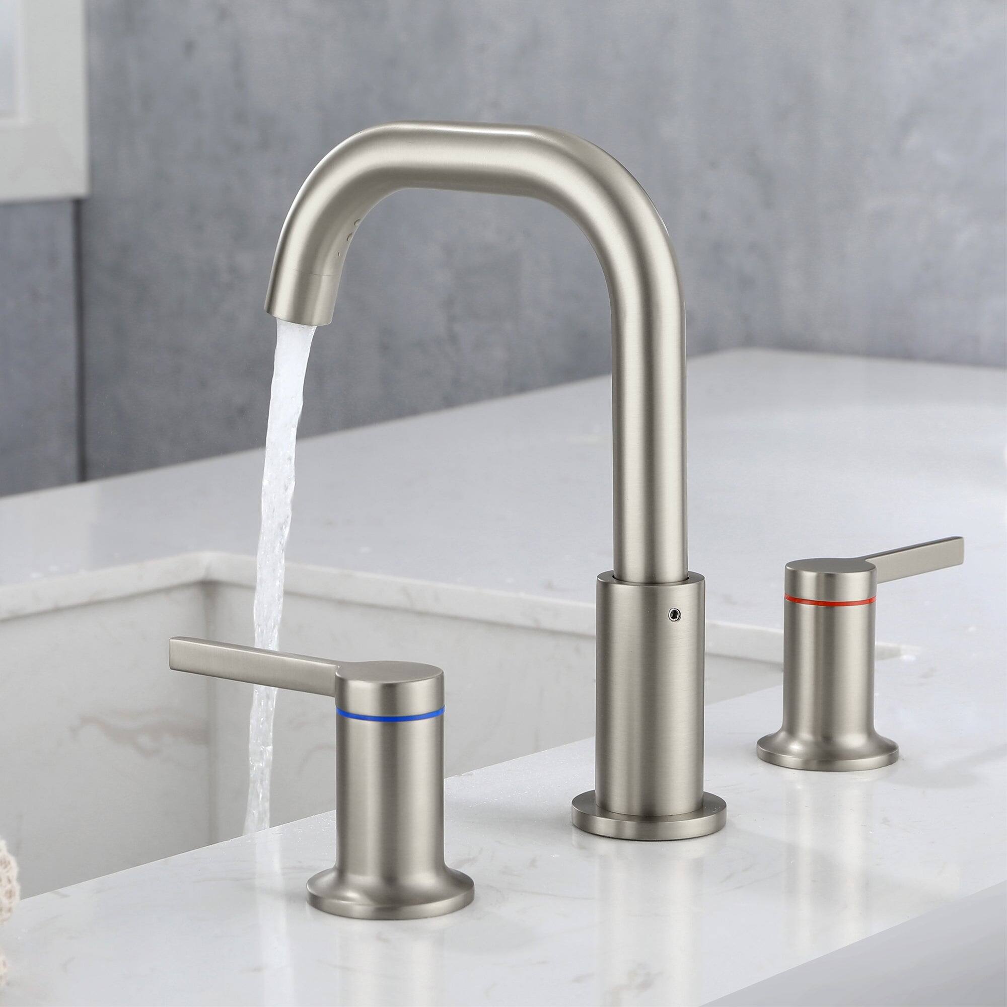 Angle. Boyel Living - 8 in Widespread Double Handle 1.2 GPM Bathroom Faucet with Quick Connect Hose and Water Supply Hose in Brushed Nickel - Brushed Nickel.