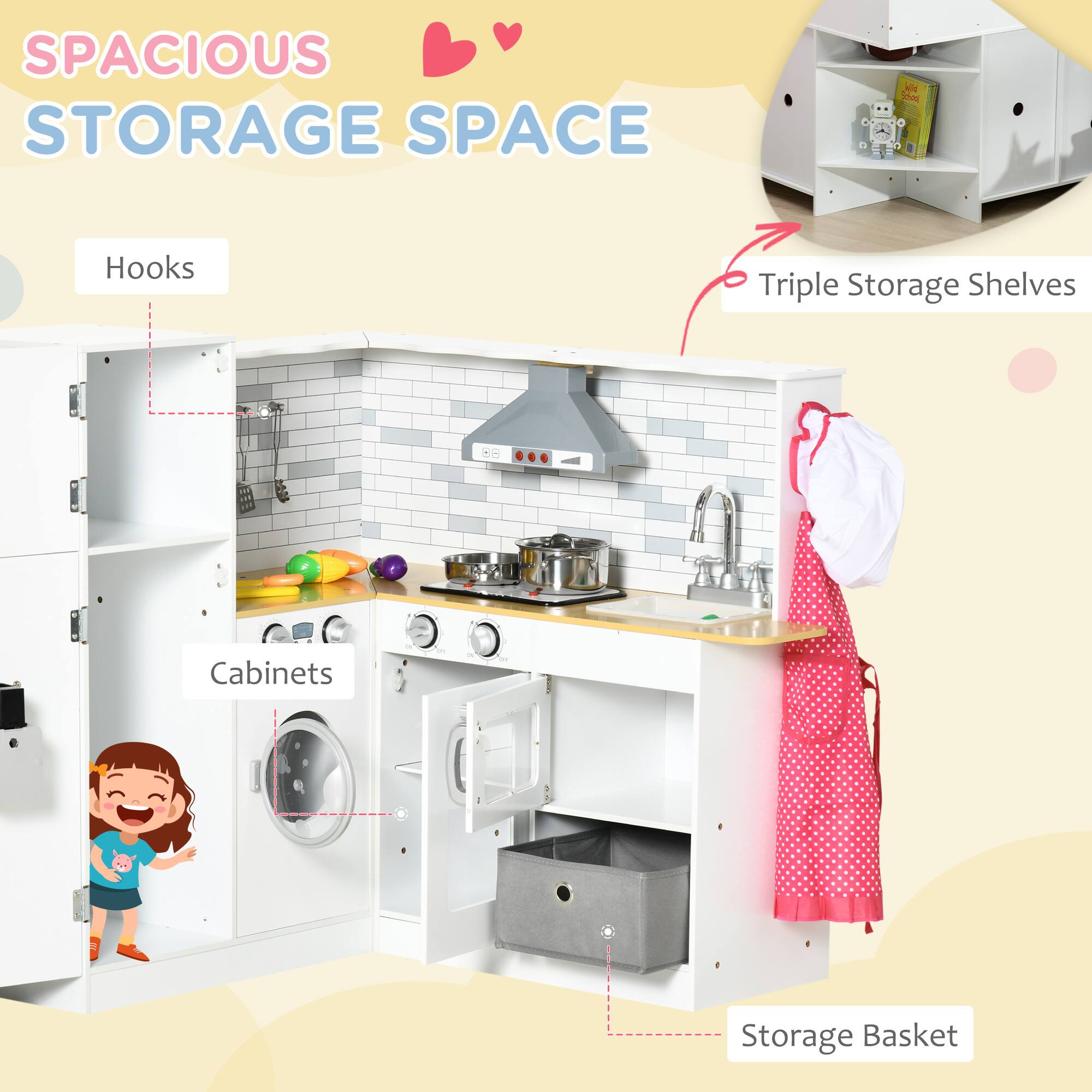 SPACIOUS STORAGE SPACE

- Hooks
- Triple Storage Shelves
- Cabinets
- Storage Basket