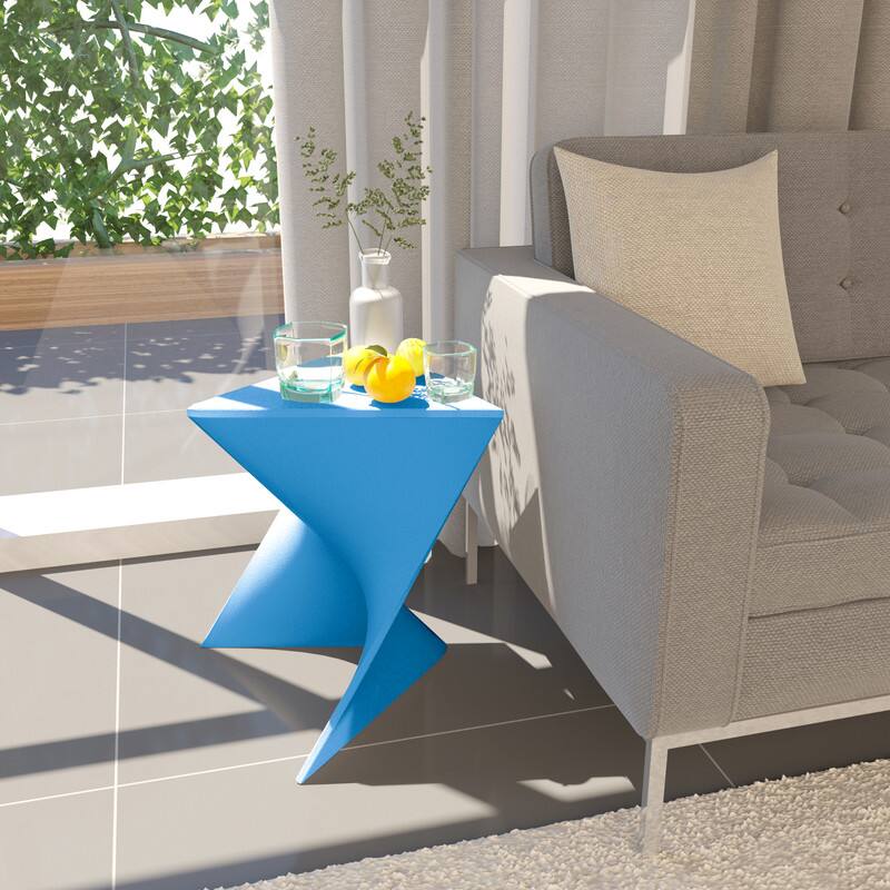 Alt View 2. LeisureMod - Randolph 15.75" Stackable Side Table, Weather-Resistant Triangular Plastic Accent End Table for Living Room or Backyard - Blue.