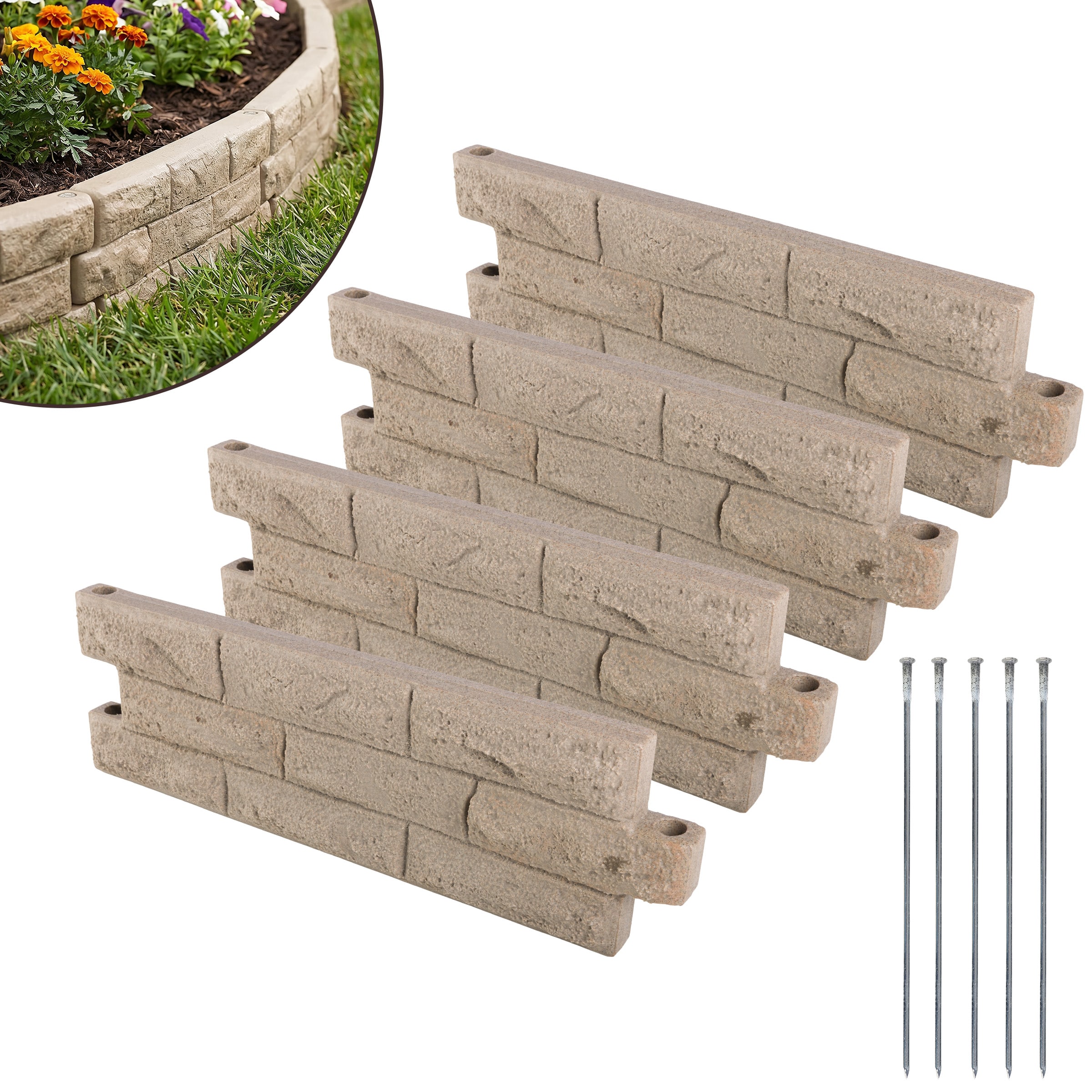 Pure Garden - Faux Brick Landscape Edging - 4 Pieces 25.91” L x 2.17” W x 7.87” H Flower Garden Border with 8ft Total Length, Tan price history on PriceWatchPro