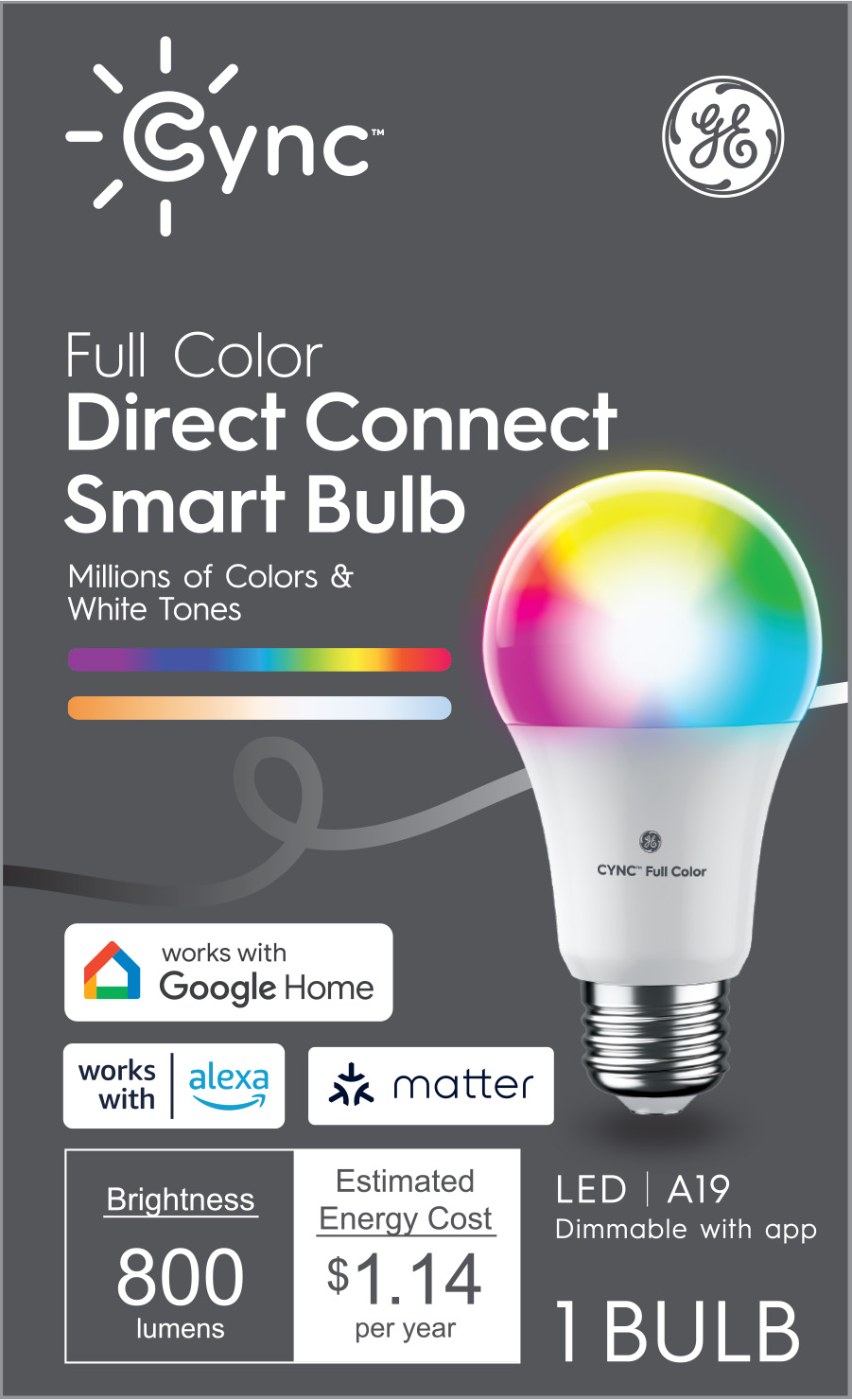 General Electric Cync Direct Connect Matter Light Bulbs ( A19 LED Color