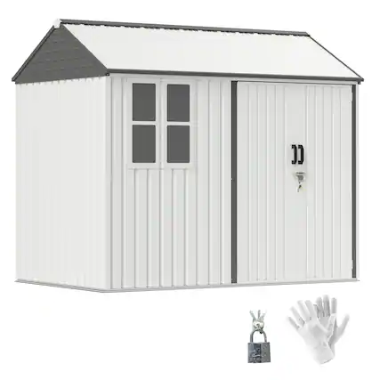 Front. Outsunny - 8' x 6' Outdoor Storage Shed, Metal Garden Shed with Window & Double Lockable Door, Outdoor Tool Shed Storage.