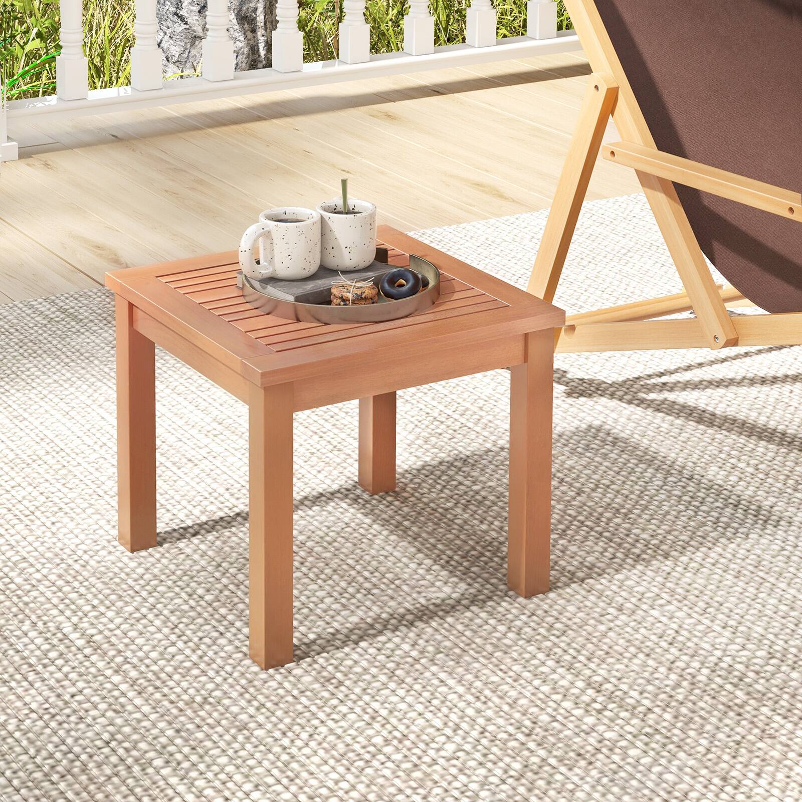 Left. Sugift - 18 Inch Square End Outdoor Adirondack Side Table with Slatted Tabletop - Orange.
