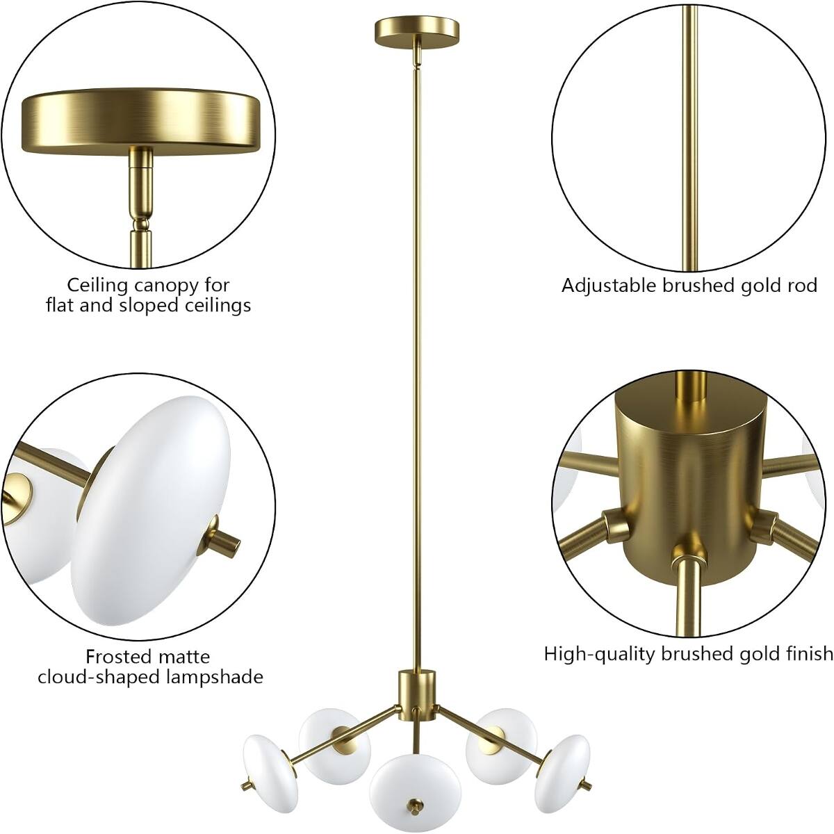 Loheer 5 Light Gold Sputnik Chandelier with Frosted Glass Shades ...