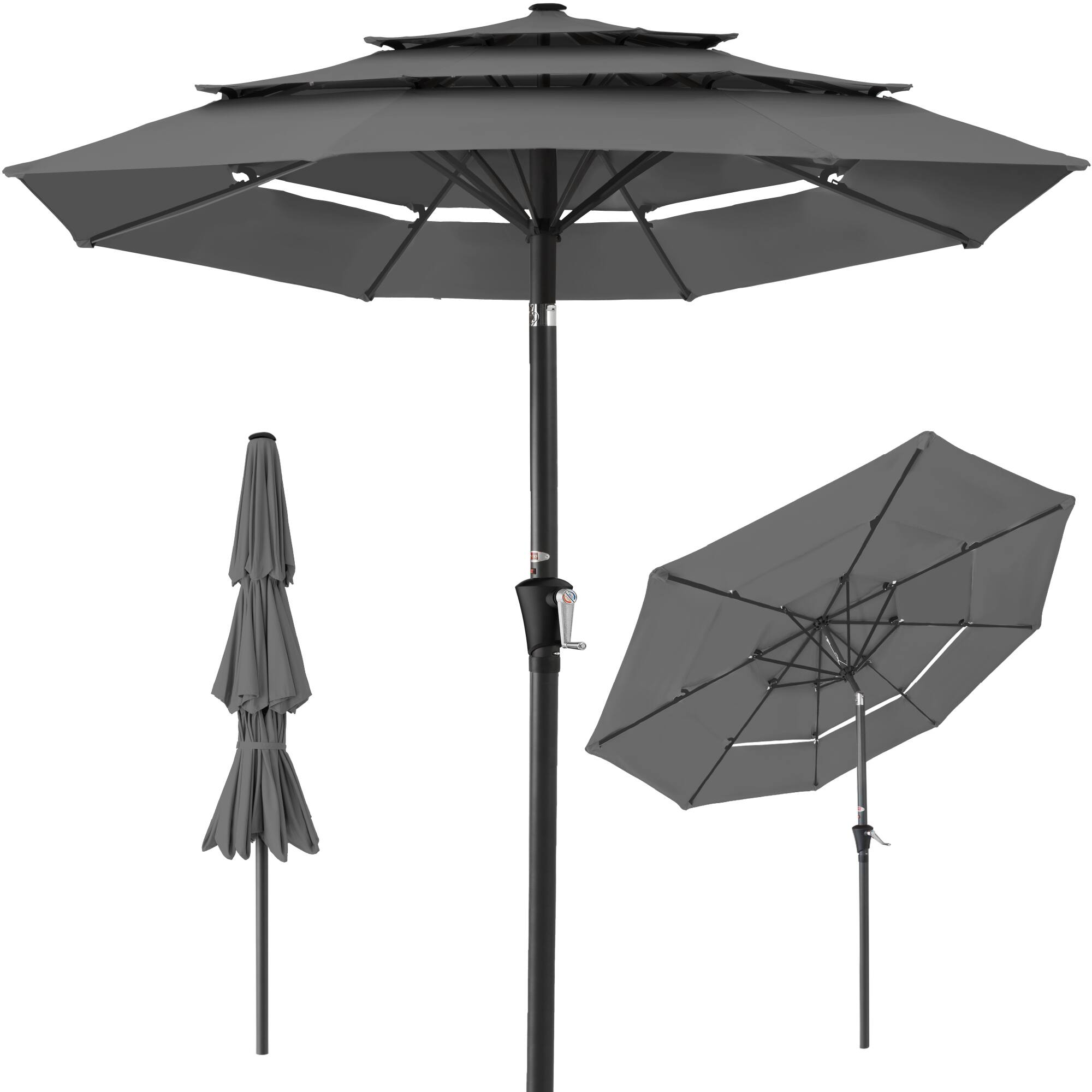 Best Choice Products - 10ft 3-Tier Patio Umbrella, Market Sun Shade w/ Tilt Adjustment, Easy Crank - Gray price history on PriceWatchPro