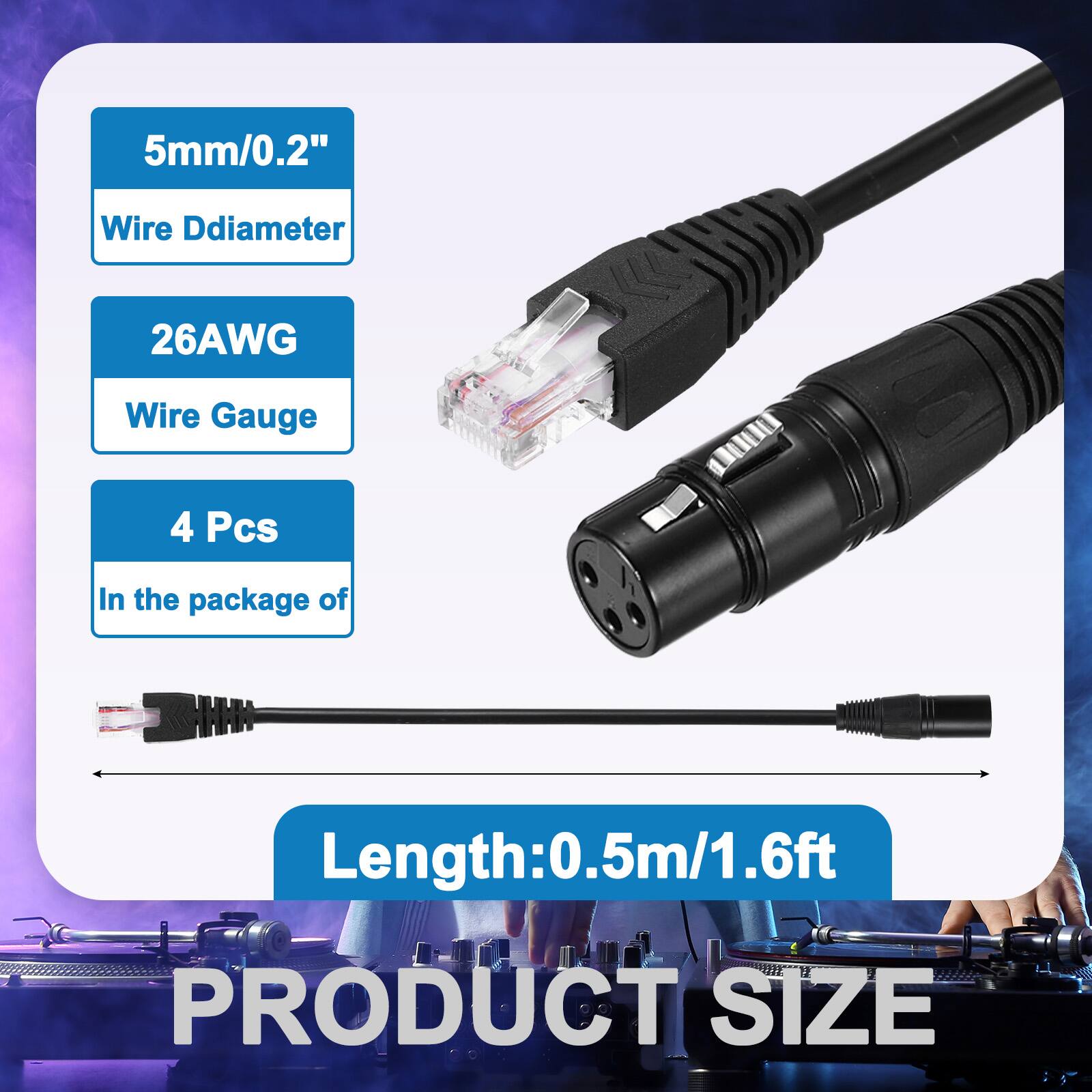 5mm/0.2" Wire Diameter  
26AWG Wire Gauge  
4 Pcs In the package of  
Length: 0.5m/1.6ft  
PRODUCT SIZE