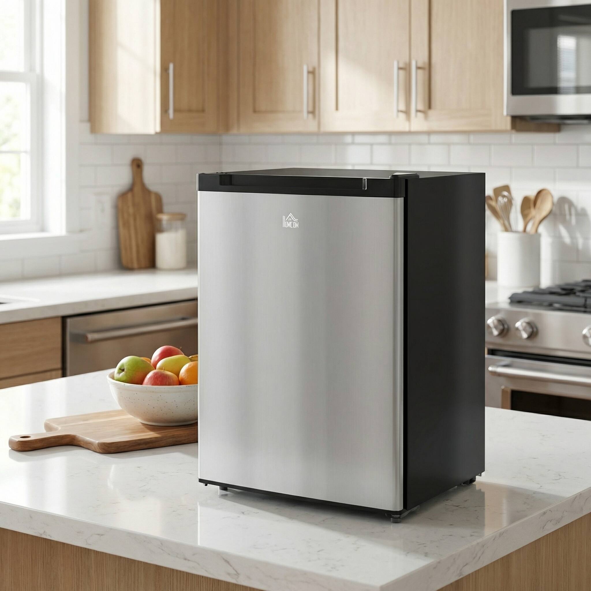 Left. Forest'nSky - 3.0 Cu.Ft Compact Upright Freezer - Single Door, Adjustable Thermostat, Ideal for Dorm, Apartment & Office, Silver - Silver.