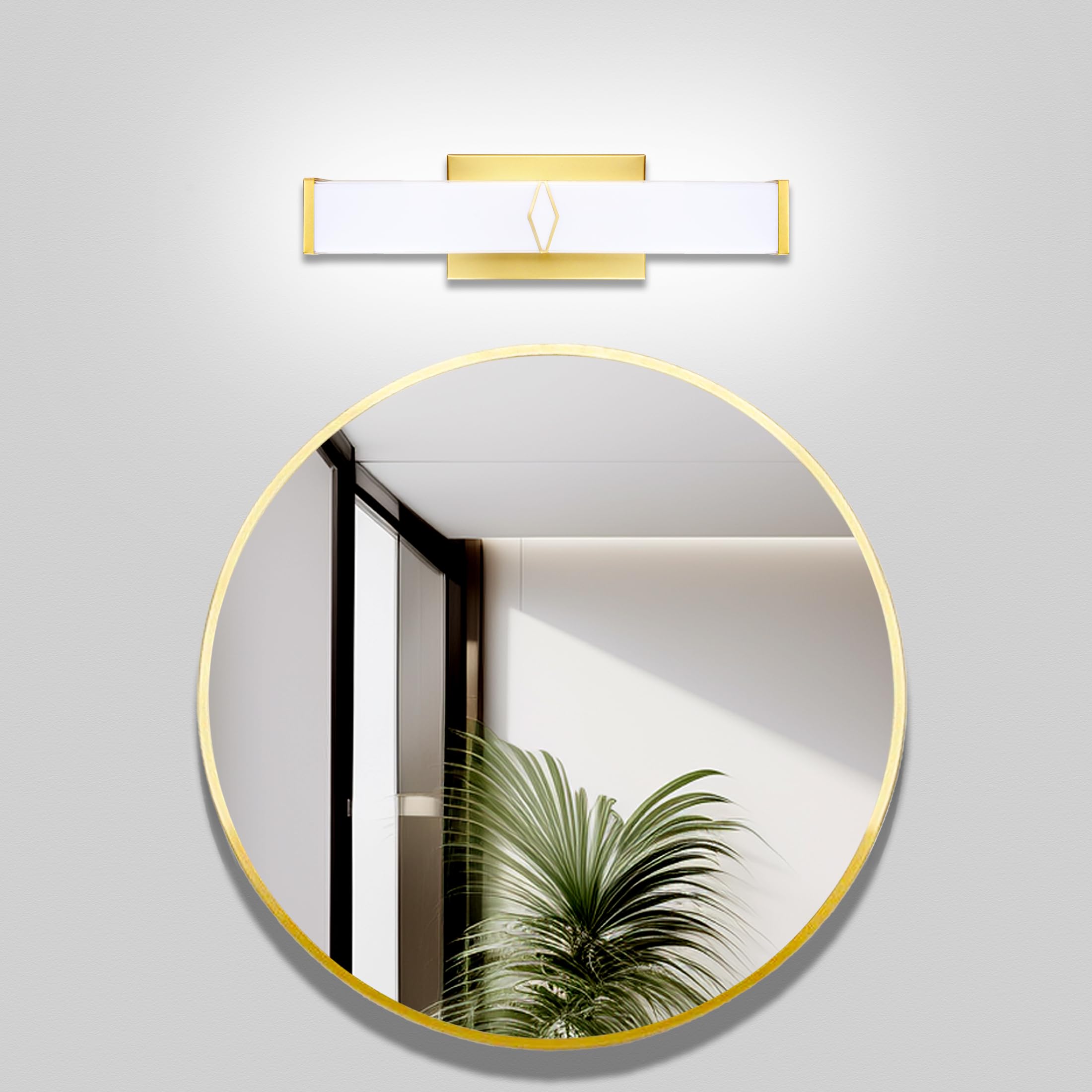 Front. HM 1810 - Led Modern Bathroom Vanity Light Fixtures Inch Cool k Matte Wall Lighting Over Mirror Milky Frosted Clear - Gold 16 inch.