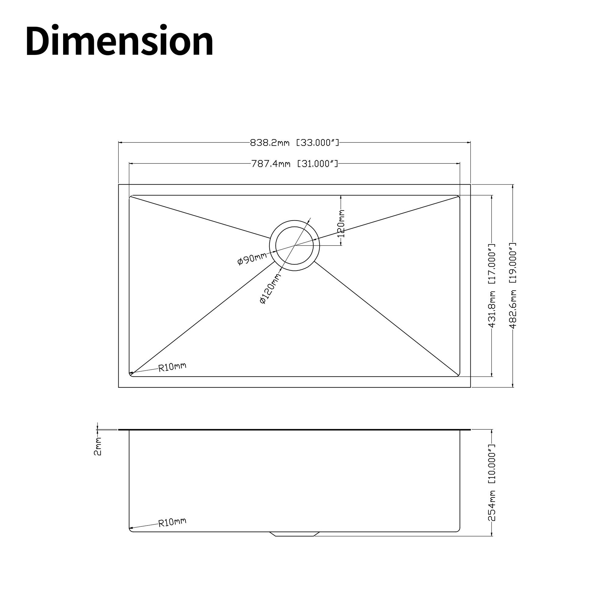 Dimension  
838.2mm [33.000]  
787.4mm [31.000]  
90mm  
120mm  
120mm [17.000]  
431.8mm [19.000]  
482.6mm  
R10mm  
R10mm  
10.000  
254mm