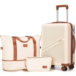 Beige-Carry On Luggage With Duffel Bag