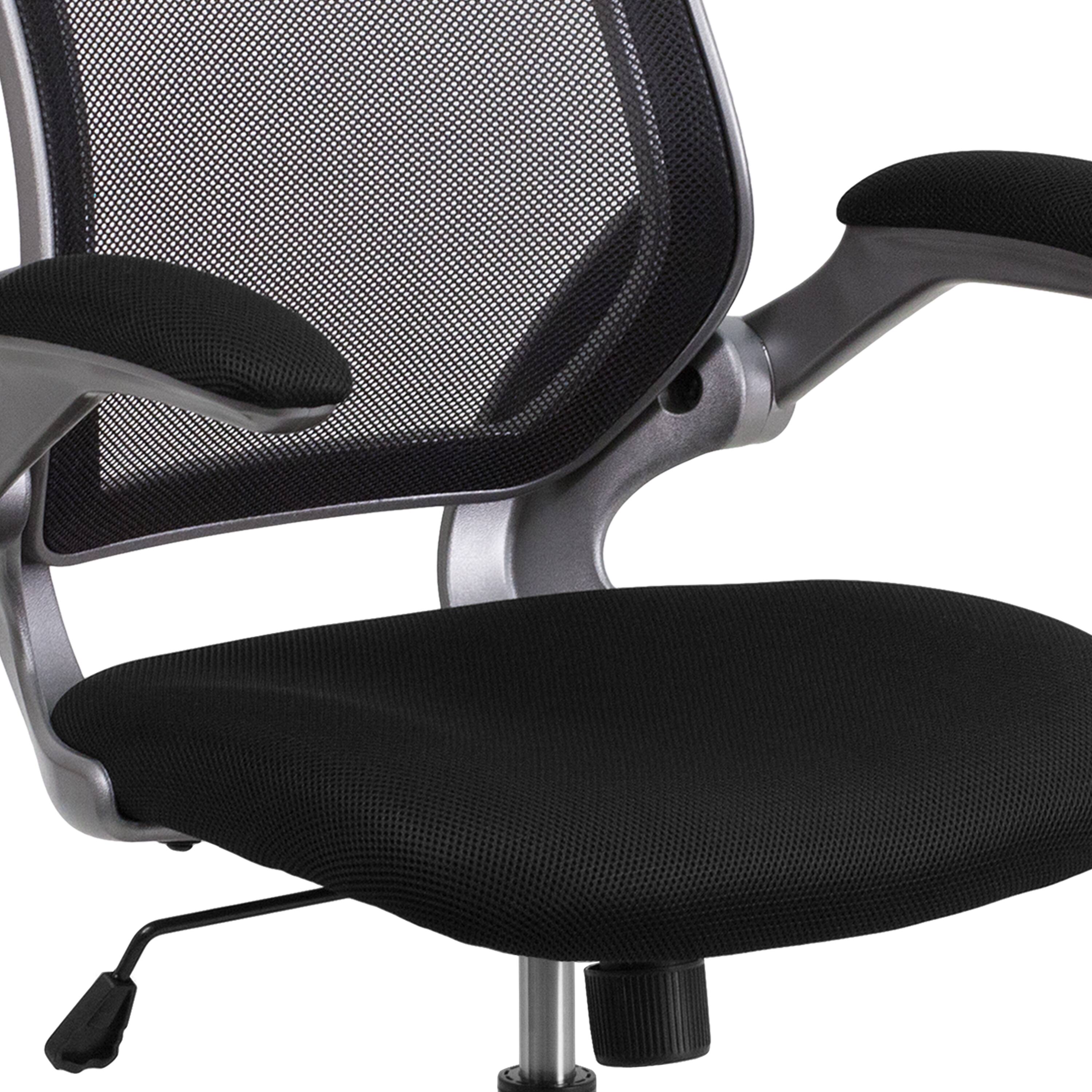 Alt View 9. Emma + Oliver - Mid-Back Mesh Swivel Ergonomic Task Office Chair with Gray Frame & Flip-Up Arms - Black.