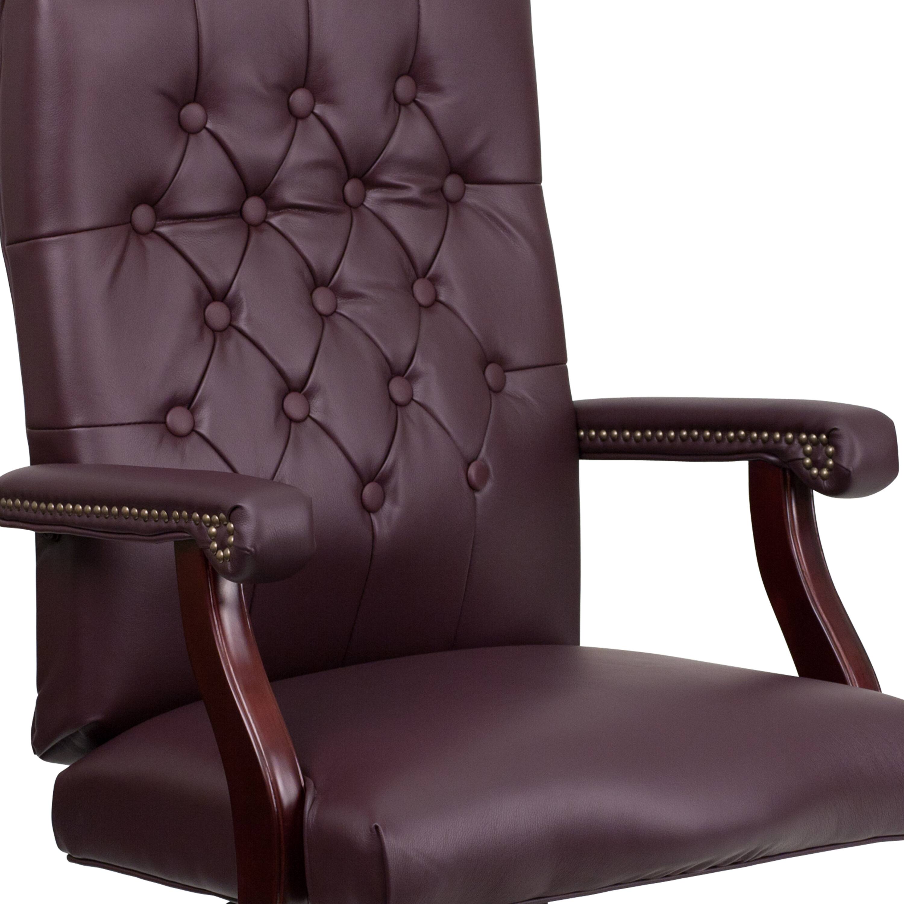 Alt View 8. Emma + Oliver - Martha Washington Executive Swivel Office Chair with Arms - Burgundy LeatherSoft/Mahogany Frame.