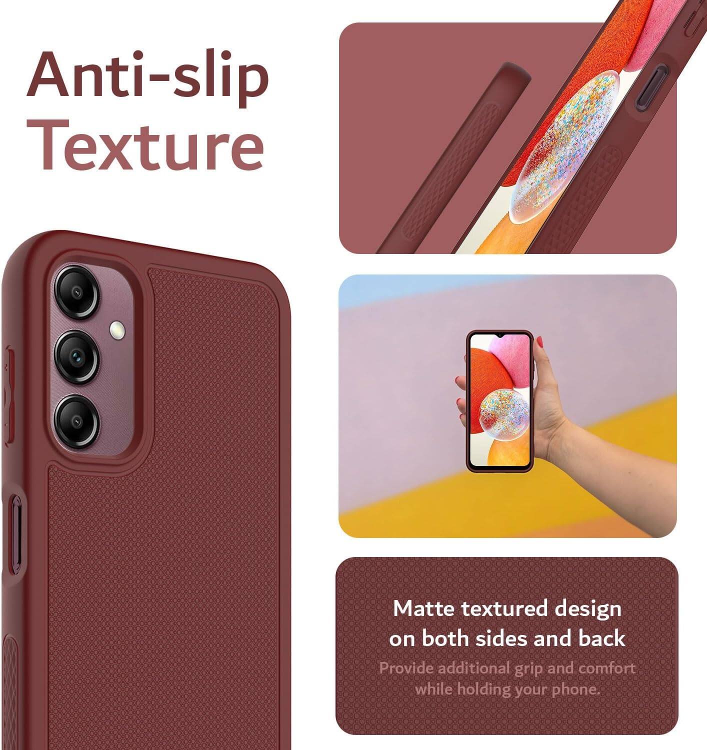 Anti-slip Texture

Matte textured design on both sides and back

Provide additional grip and comfort while holding your phone.