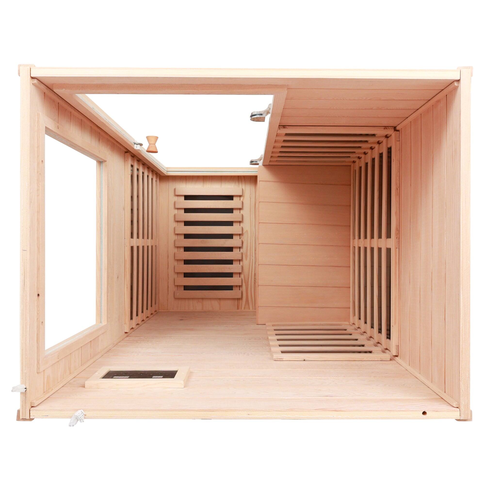Alt View 8. Boyel Living - One Person Indoor Hemlock Infrared Sauna Room with Right Side Glass Door - Natural.