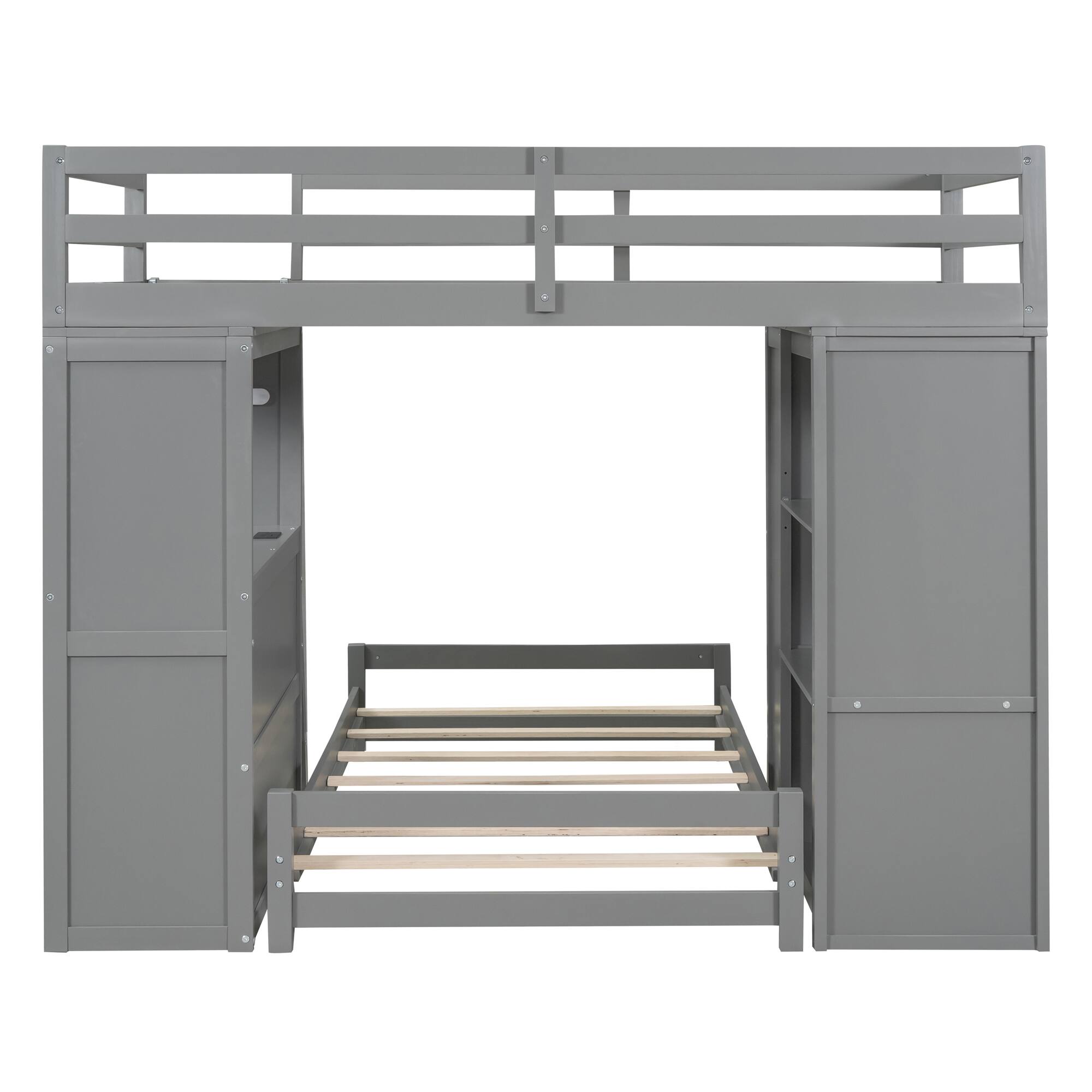 Alt View 6. Tiramisubest - Gray Twin over Twin Bunk Bed with LED, USB, Drawers, Shelves & Desk - Gray.