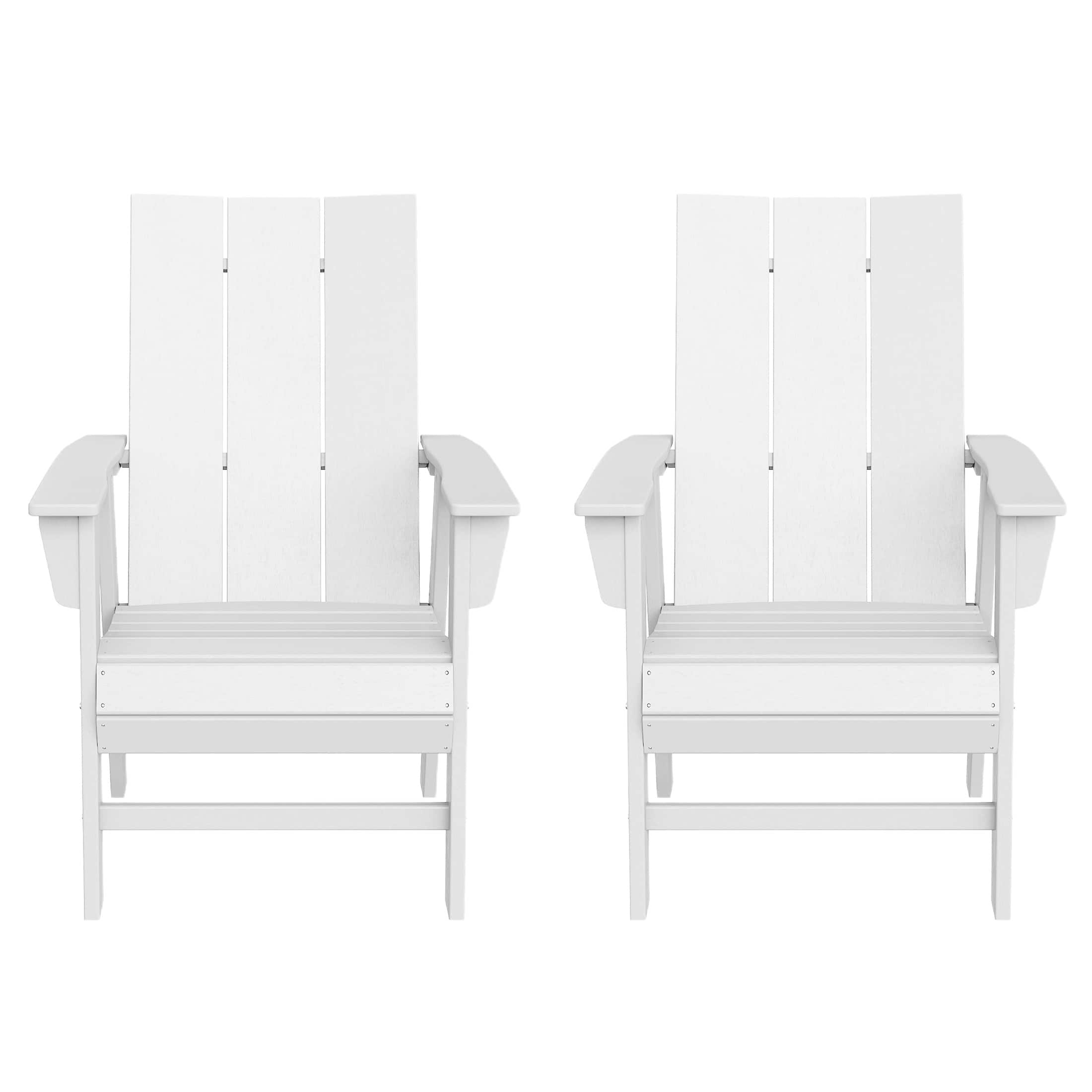 WestinTrends - Ashore Outdoor Patio HDPE Plastic Modern Adirondack Dining Chairs (Set of 2) - White