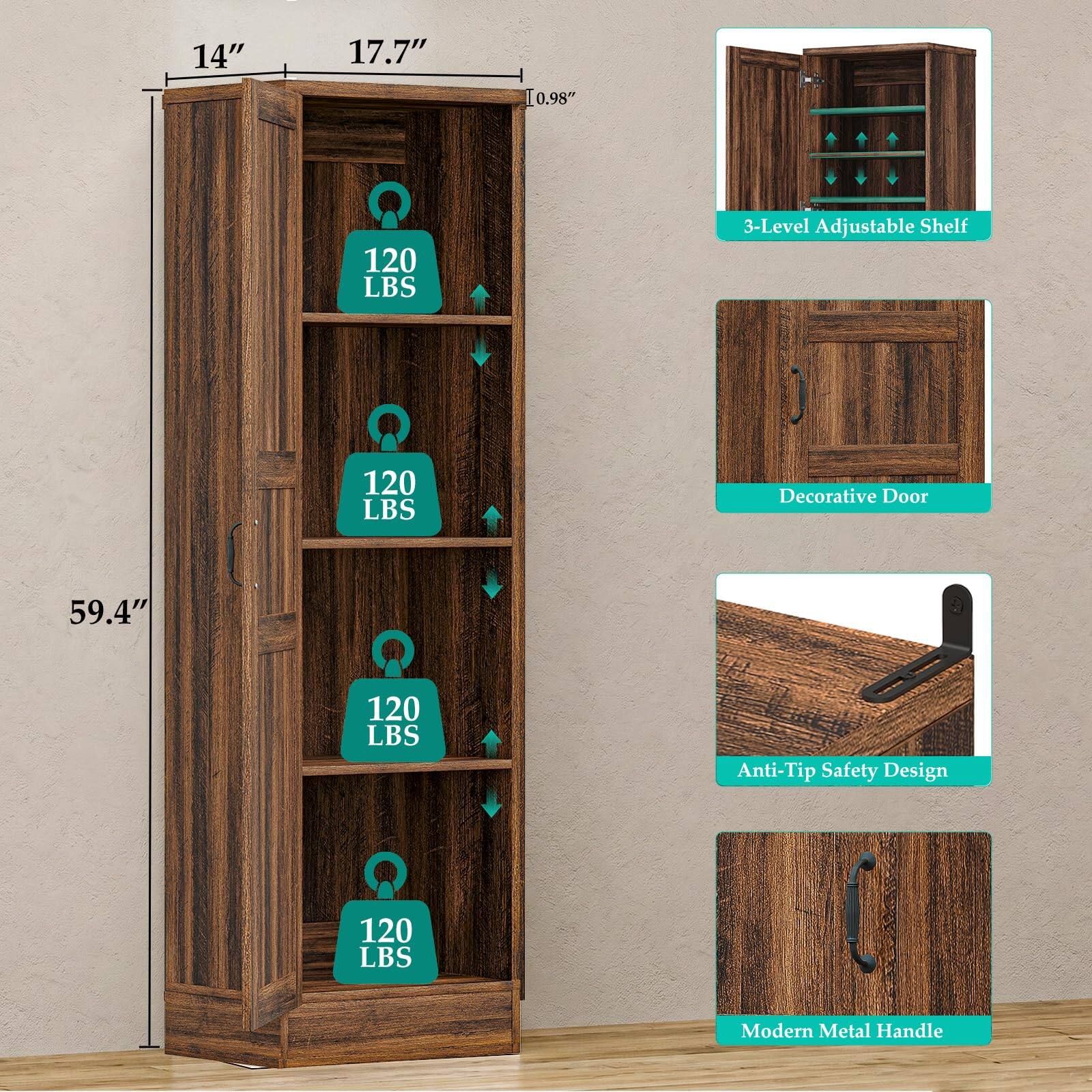 14"  
17.7"  
0.98"  
120 LBS  
3-Level Adjustable Shelf  
120 LBS  
Decorative Door  
59.4"  
120 LBS  
Anti-Tip Safety Design  
120 LBS  
Modern Metal Handle