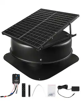 VEVOR - Roof Attic Exhaust Fan, 50W Smart Solar Roof Ventilation Fan with Thermostat, Remote Control, 3000 CFM Airflow Built-in - Black