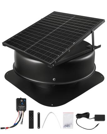 Front. VEVOR - Roof Attic Exhaust Fan, 50W Smart Solar Roof Ventilation Fan with Thermostat, Remote Control, 3000 CFM Airflow Built-in - Black.