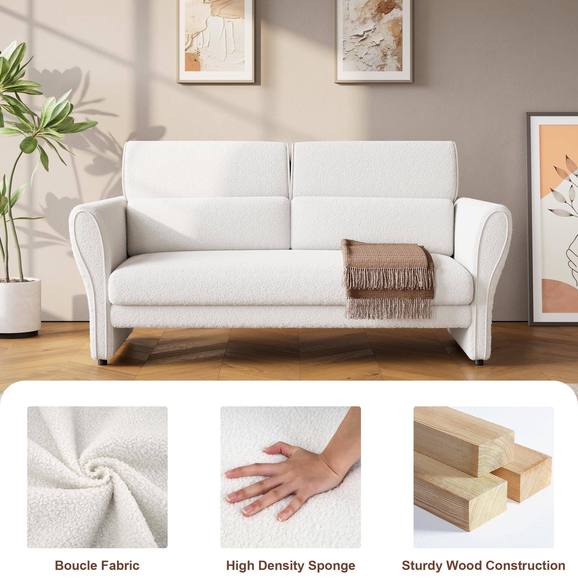 Boucle Fabric  
High Density Sponge  
Sturdy Wood Construction