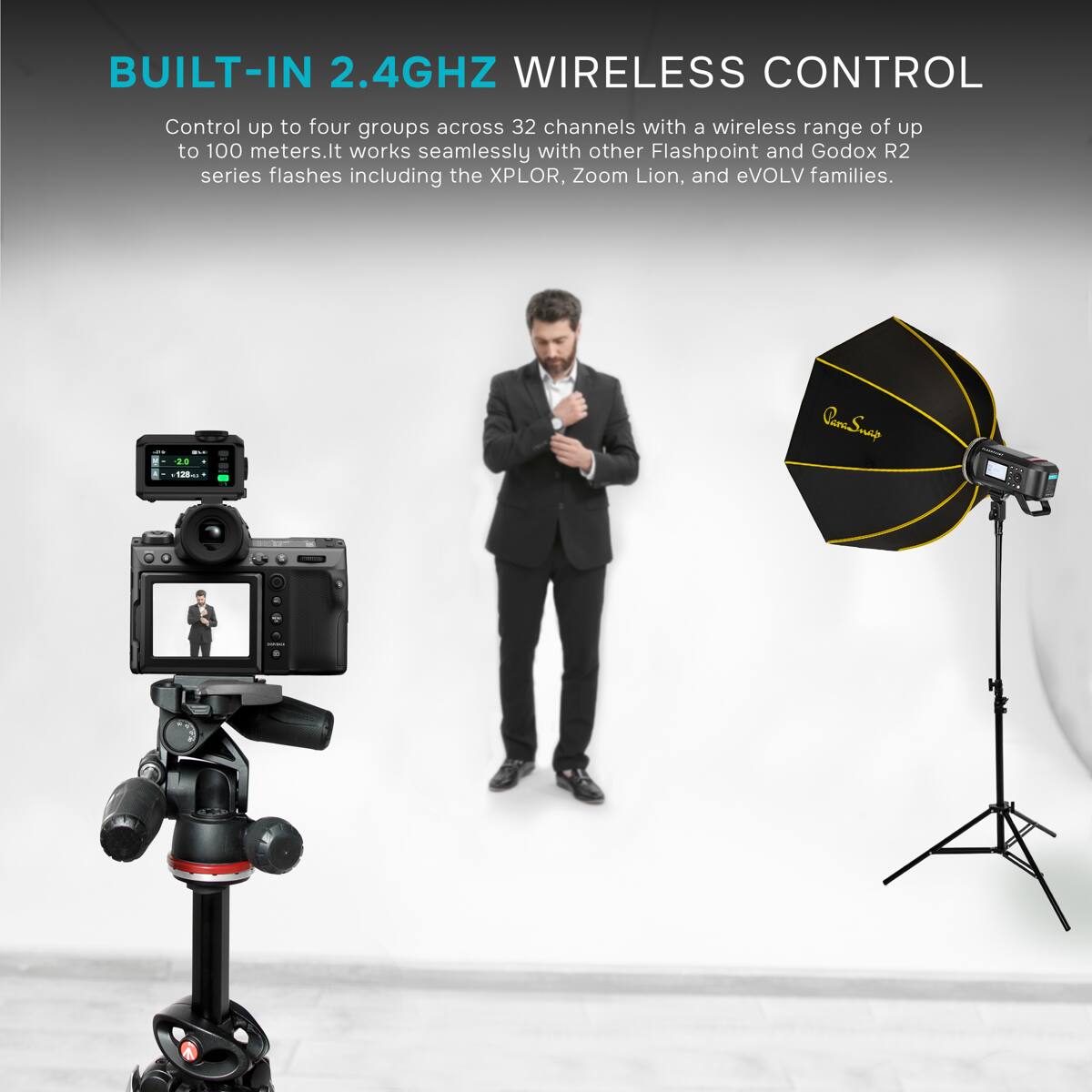 BUILT-IN 2.4GHZ WIRELESS CONTROL

Control up to four groups across 32 channels with a wireless range of up to 100 meters. It works seamlessly with other Flashpoint and Godox R2 series flashes including the XPLOR, Zoom Lion, and eVOLV families.

BLS 20 128

PeanSnap
