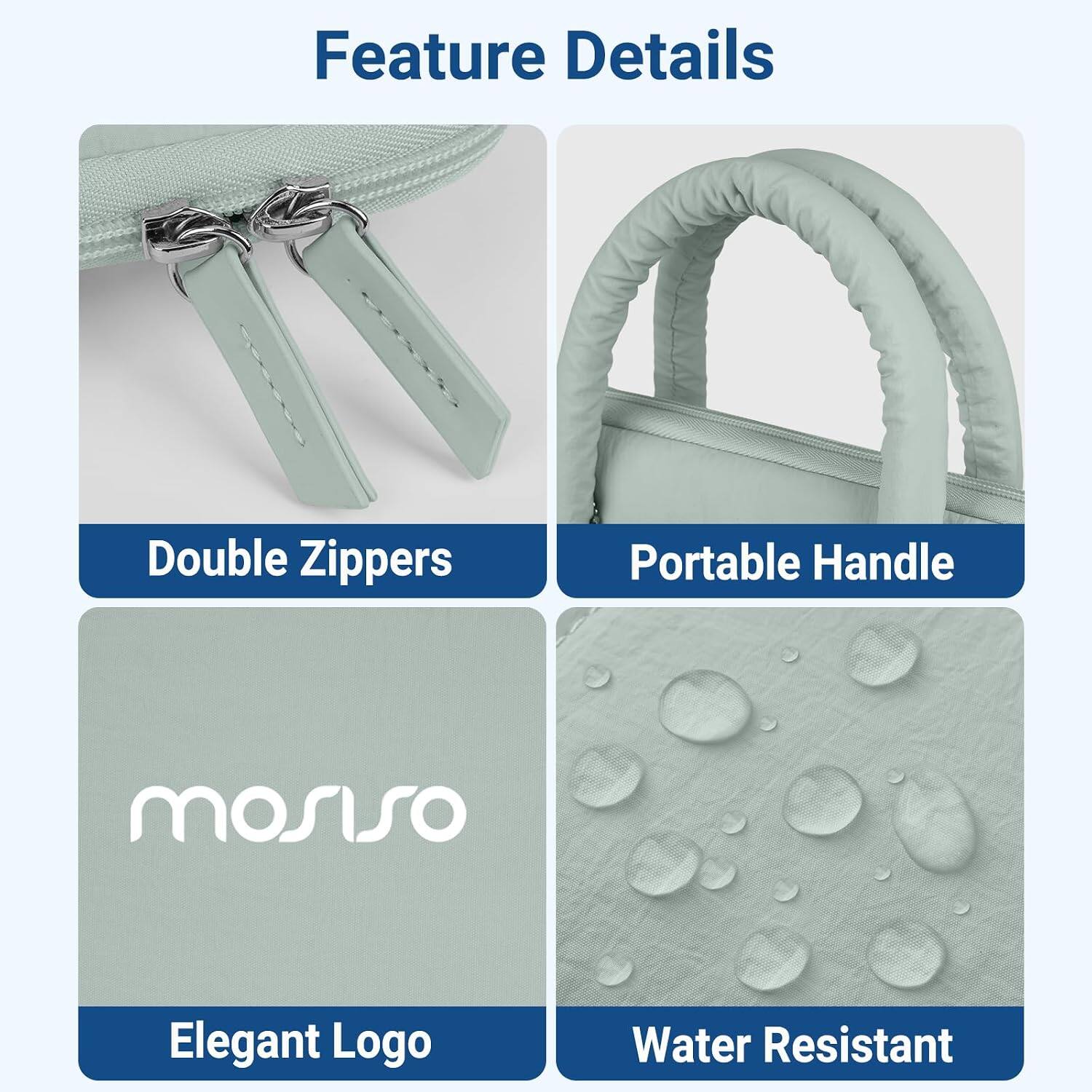 Feature Details

- Double Zippers
- Portable Handle
- Elegant Logo
- Water Resistant