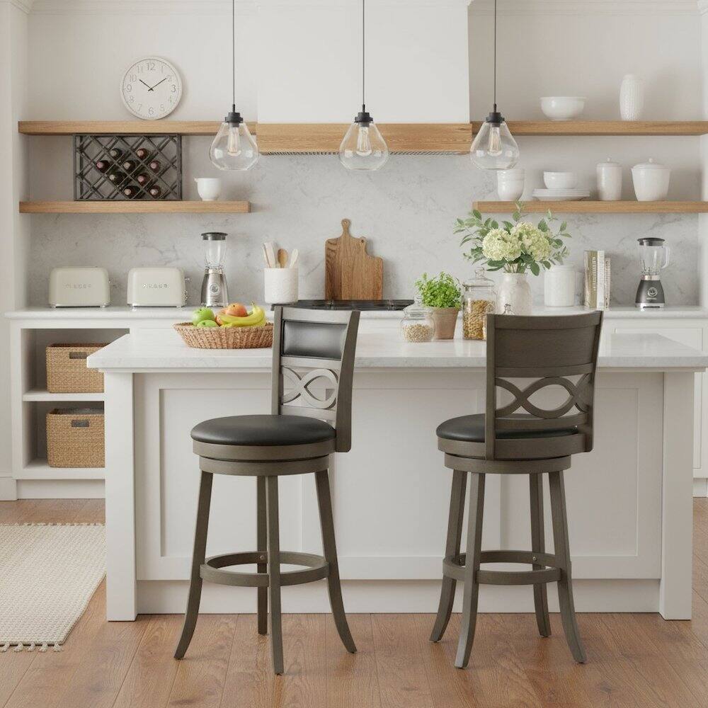 Alt View 4. FurniFact - Gray Wood Swivel Bar Stool Set of 2 - Grey.