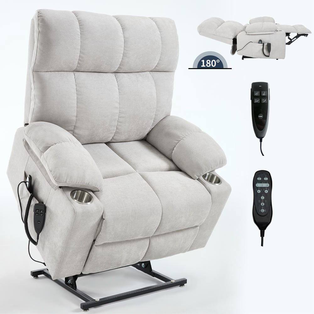 Alt View 7. Kadyn - Oversized Dual Motor Power Lift Recliner, 24.5" Wide Seat, Massage & Heat, Cup Holders, 350lb Capacity, Beige - Beige.