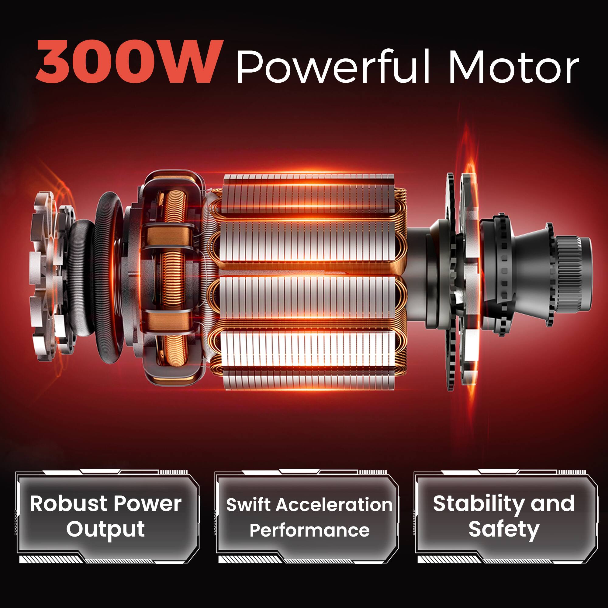 300W Powerful Motor  
Robust Power Output  
Swift Acceleration Performance  
Stability and Safety