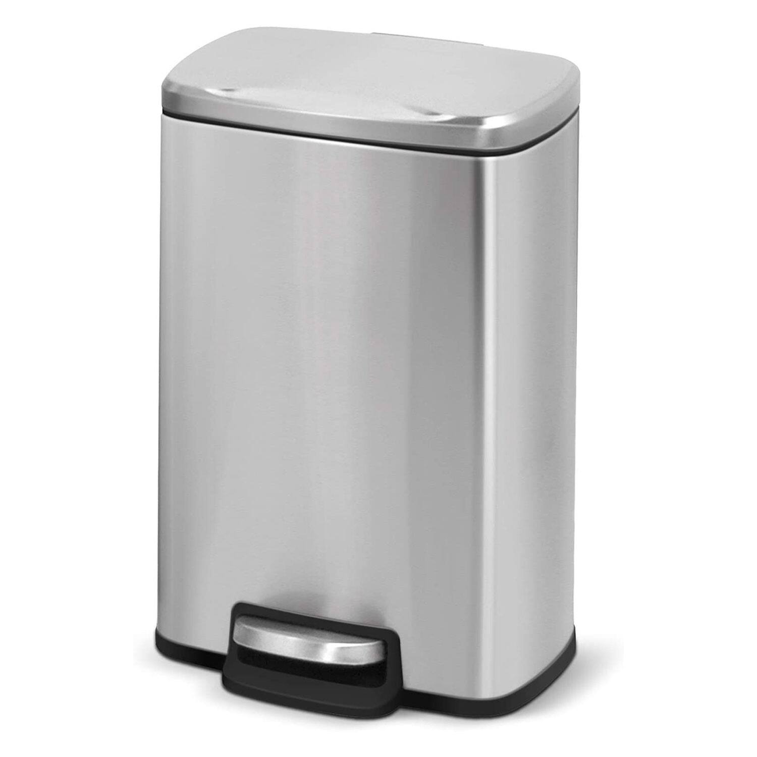 Innovaze - 1.3 Gal./5 Liter Rectangular Stainless Steel Step-on Trash Can for Bathroom and Office - Silver