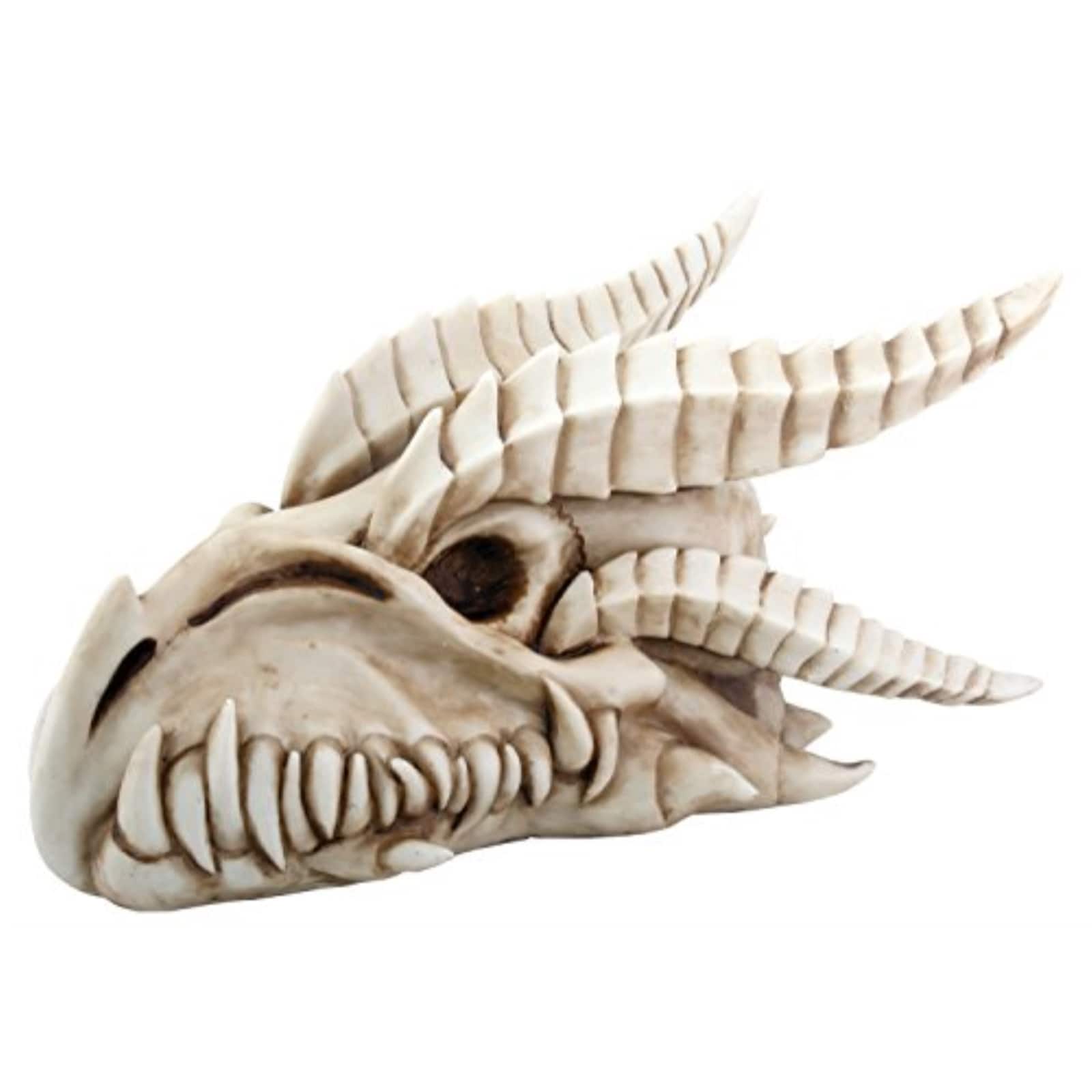 Pacific Trading - Small Dragon Skull with Horns Figurine Statuette 8.5 inches Long - White