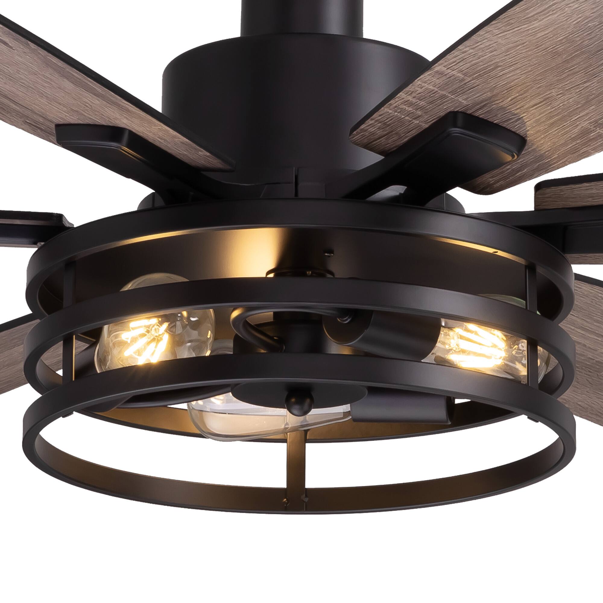 Angle. Siljoy - 60-Inch Matte Black Farmhouse Cage Ceiling Fan with Light 6 Big Dual Color Blades for Living Room Bedroom Kitchen Patio - Black.