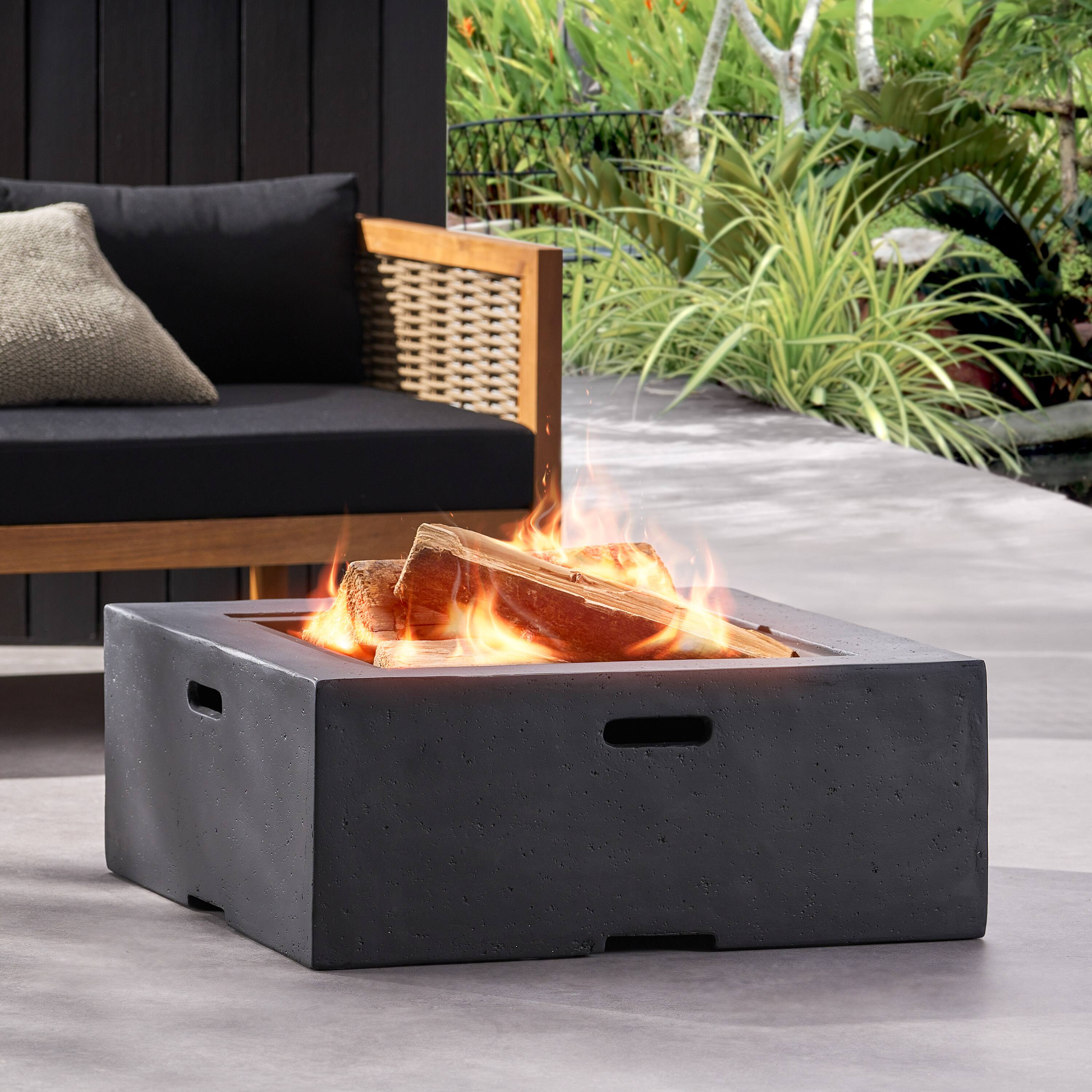 Back. Mondawe - 29" Square MgO Wood- Burning Fire Pit - Dark Grey.
