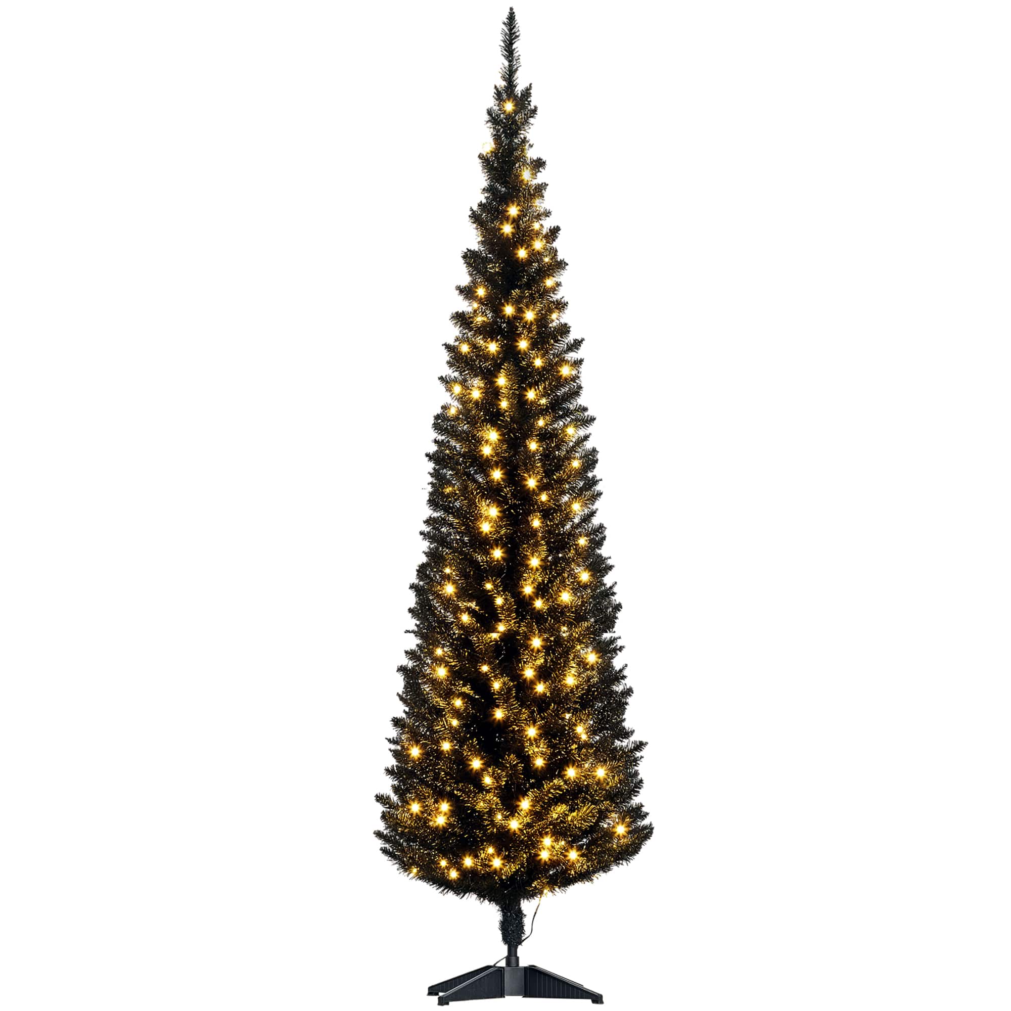 Front. Homcom - Tall Pre-Lit Slim Noble Fir Artificial Pencil Christmas Tree with 200 Warm White LED Lights and 390 Tips - Black.